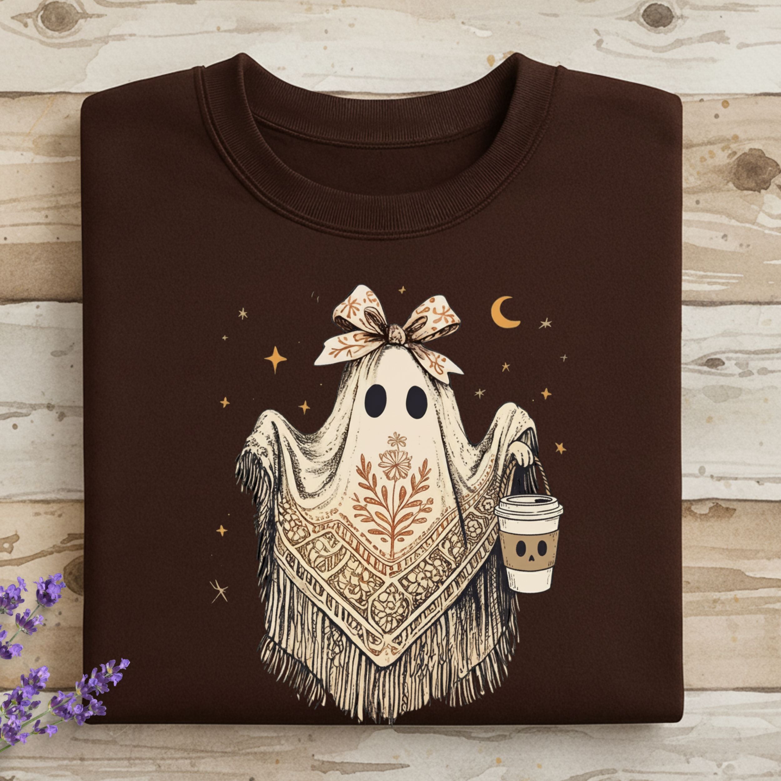Cute Ghost Holding Coffee Halloween Sweatshirt