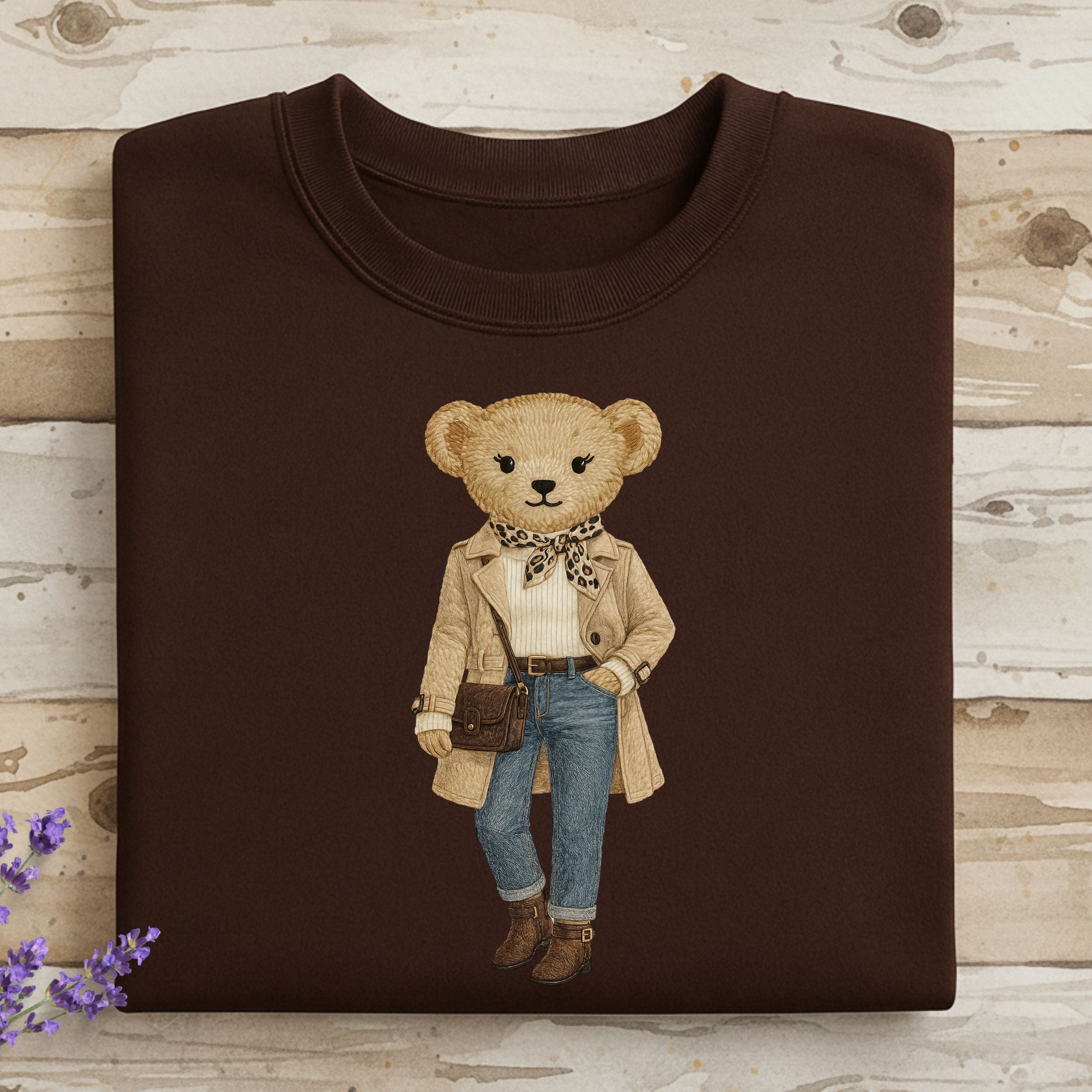 Stylish Bear in Trench Coat Graphic Sweatshirt