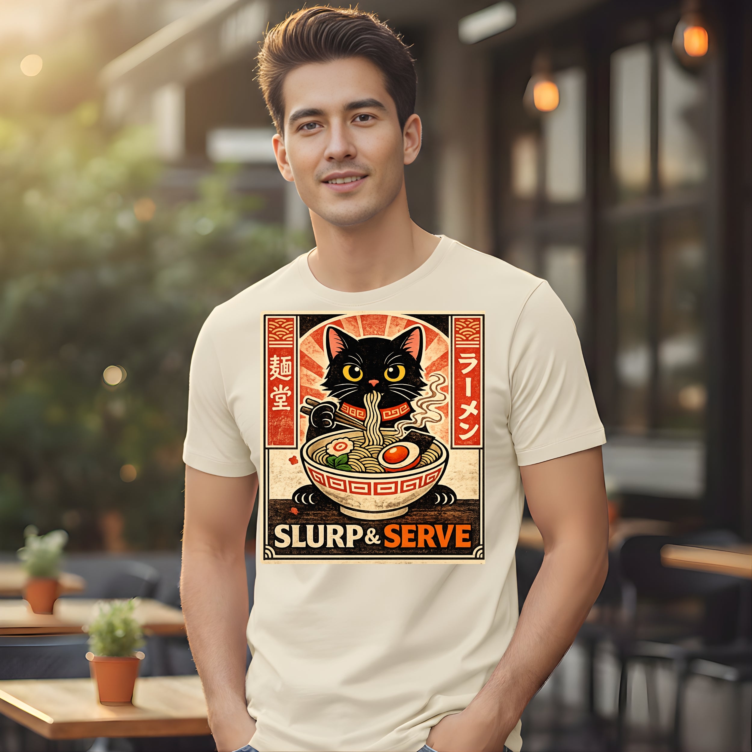 Slurp & Serve Cat Ramen Graphic Tee for Food Lovers