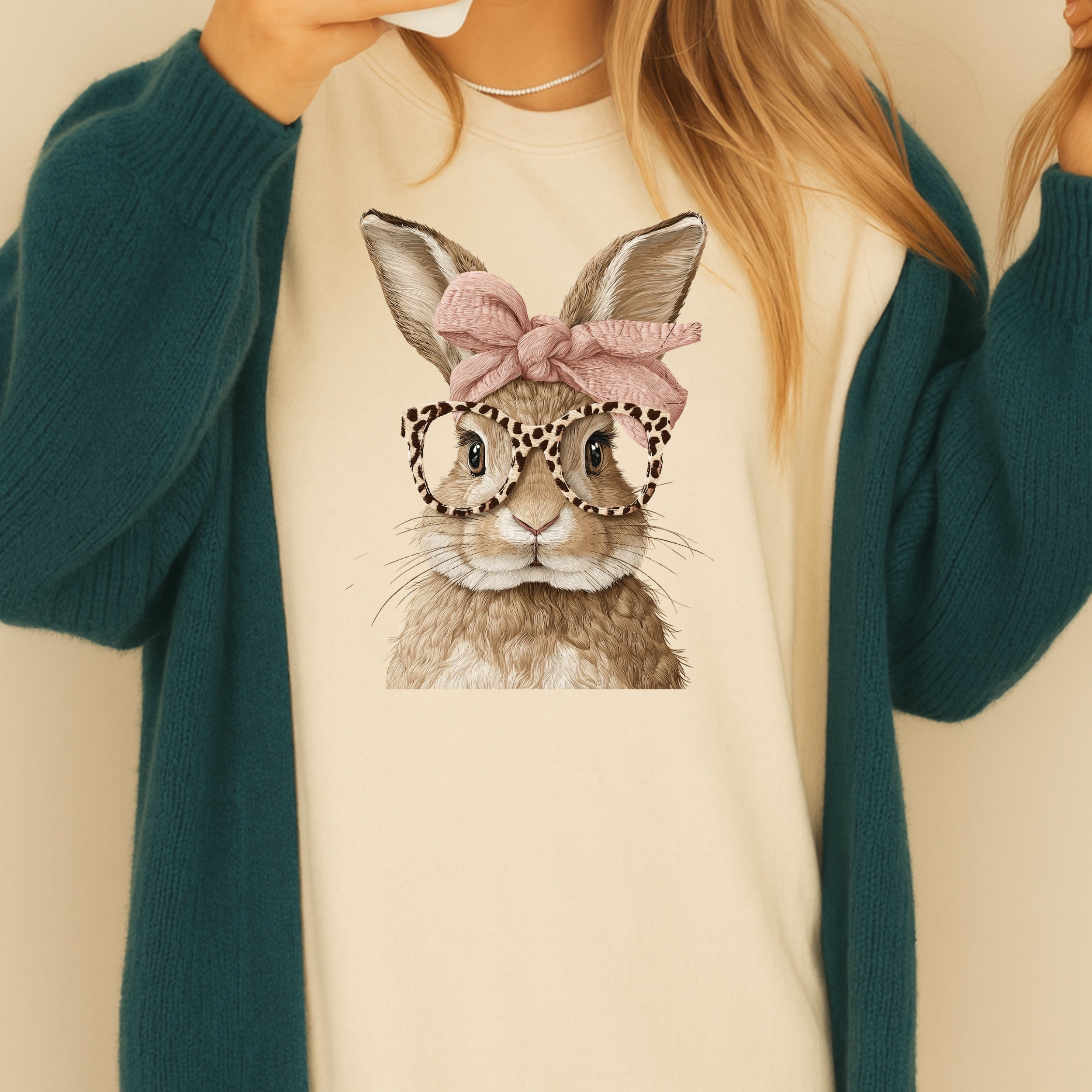 Cute Bunny Wearing Glasses Graphic Printed Shirt