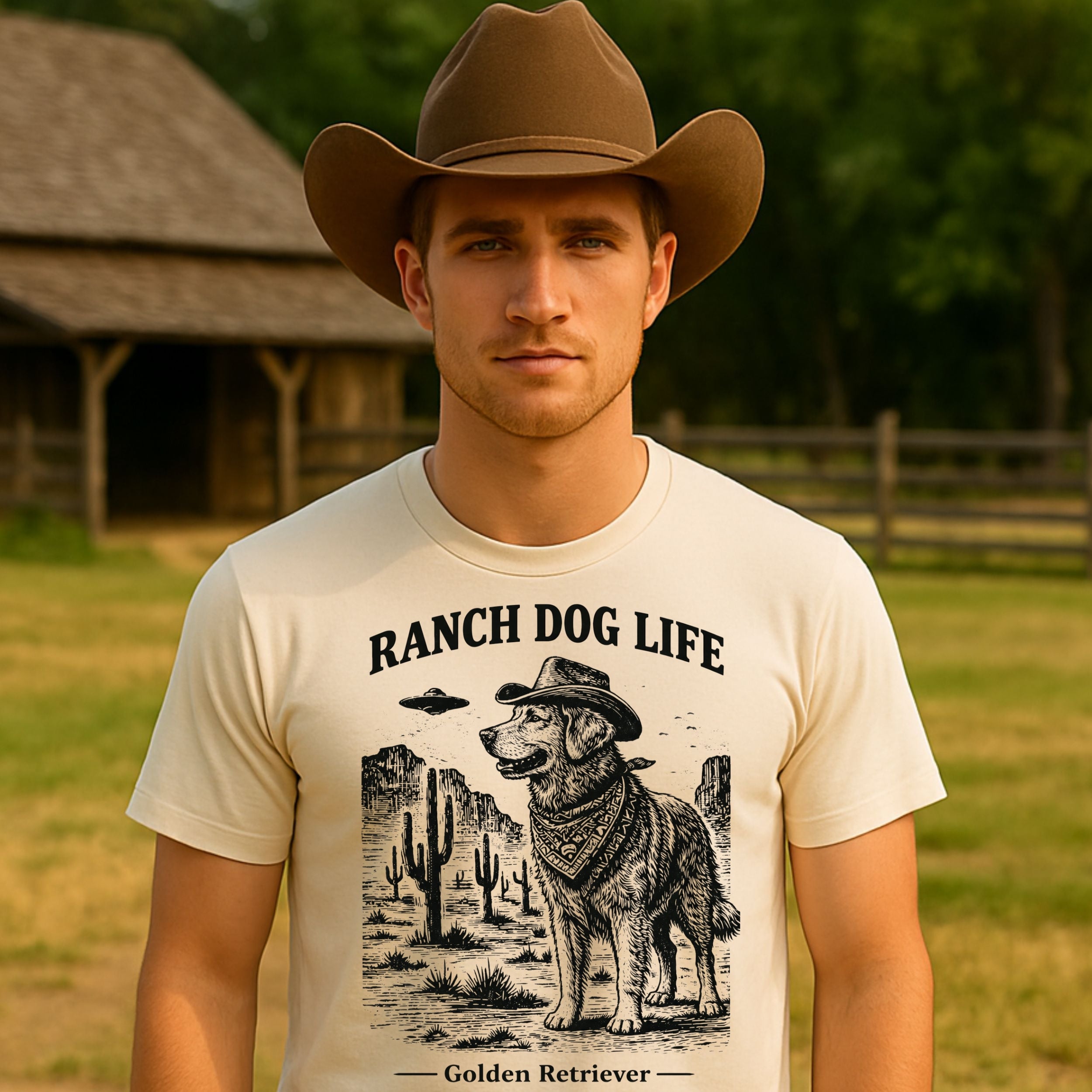 Ranch Dog Life Golden Retriever Graphic T-Shirt