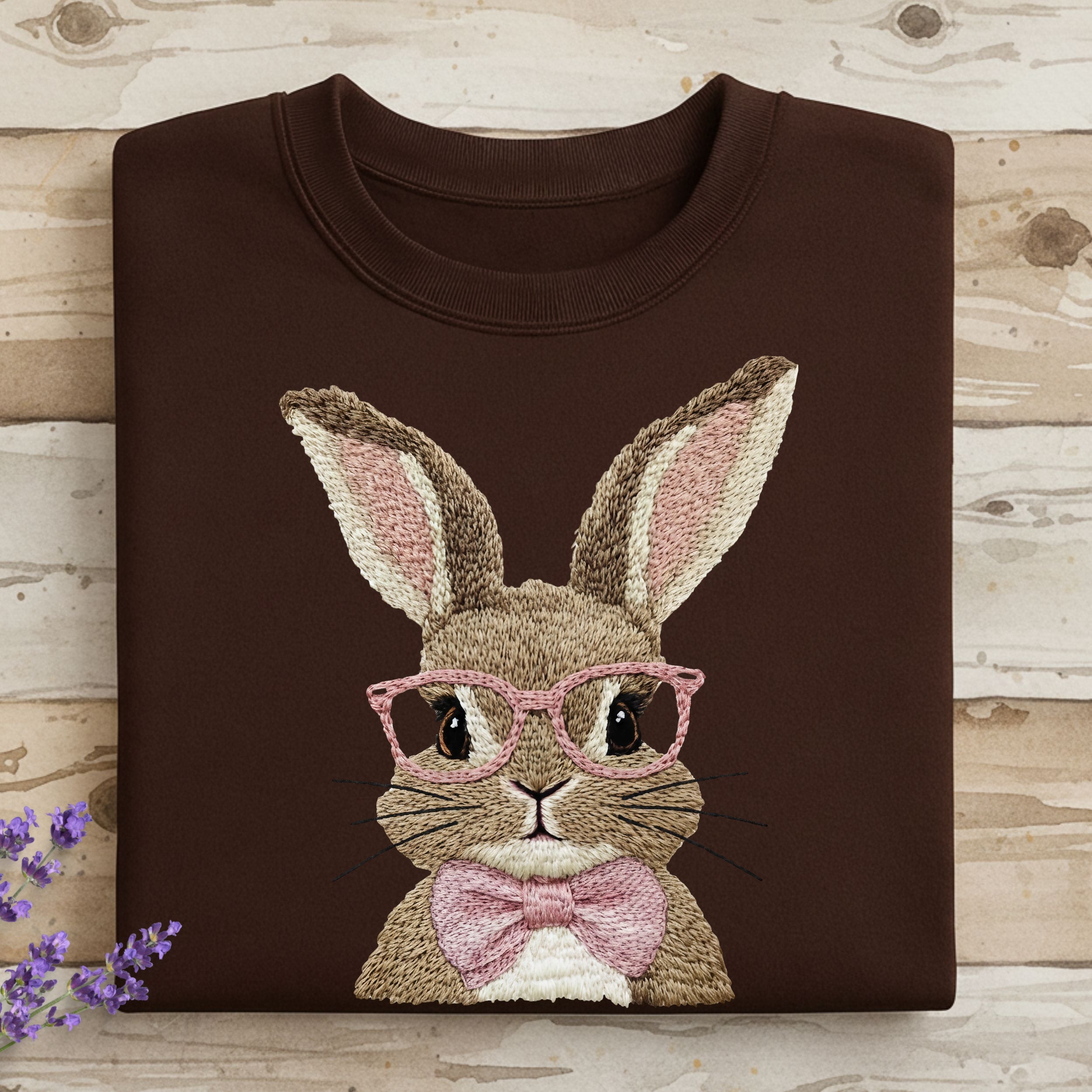 Cute Embroidered Bunny with Glasses Design Sweater
