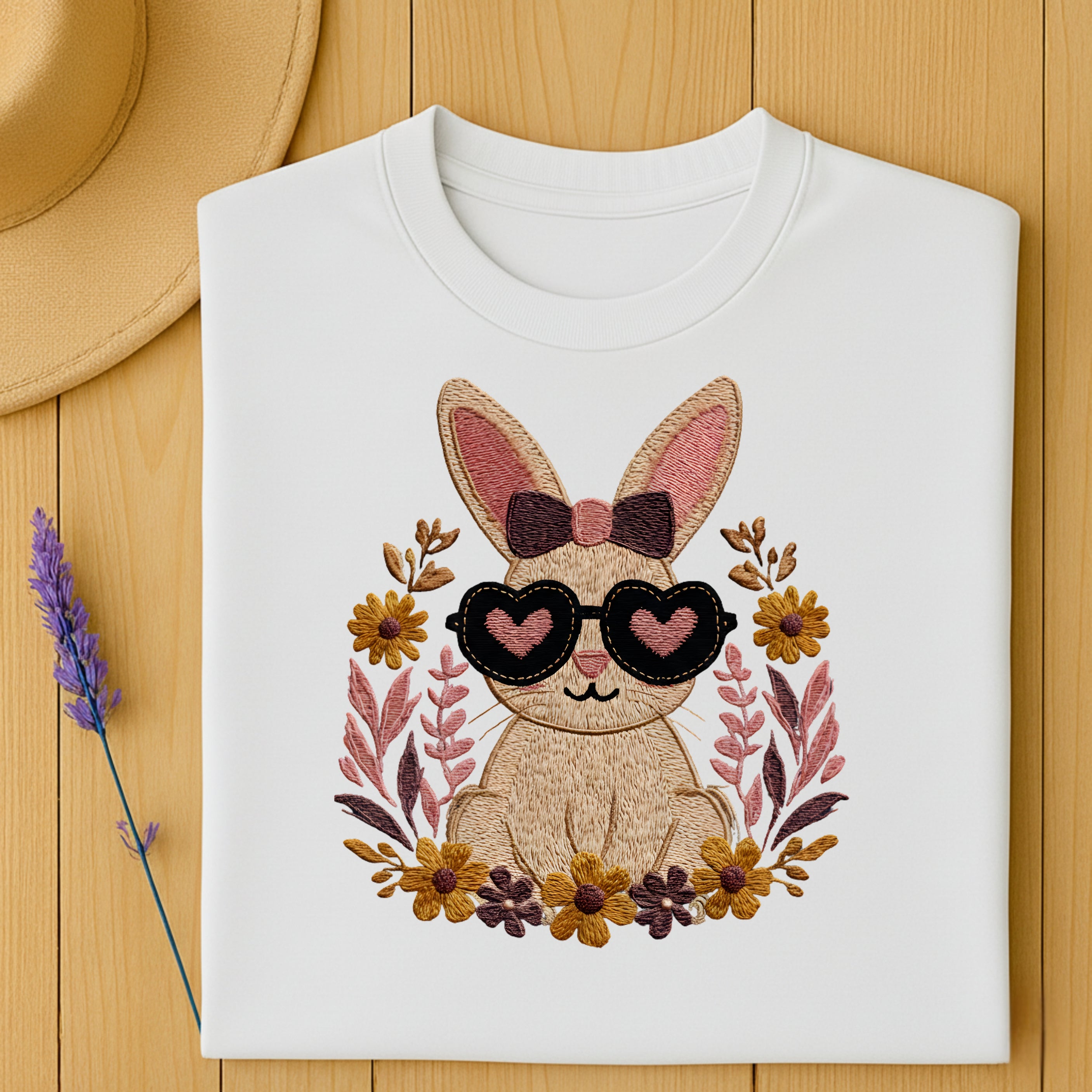 Cute Bunny with Glasses and Flowers T-shirt