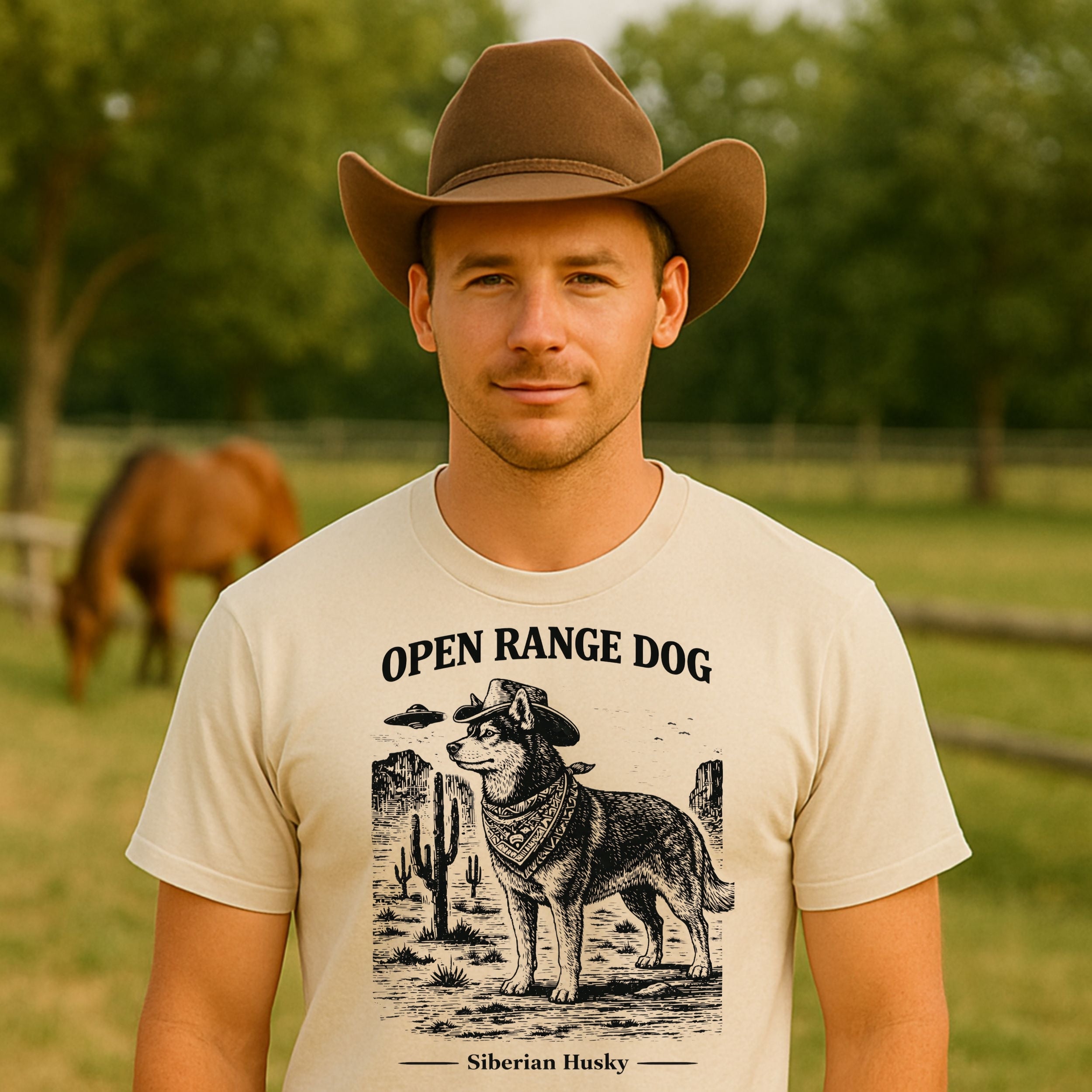 Open Range Dog Siberian Husky Cowboy T-shirt