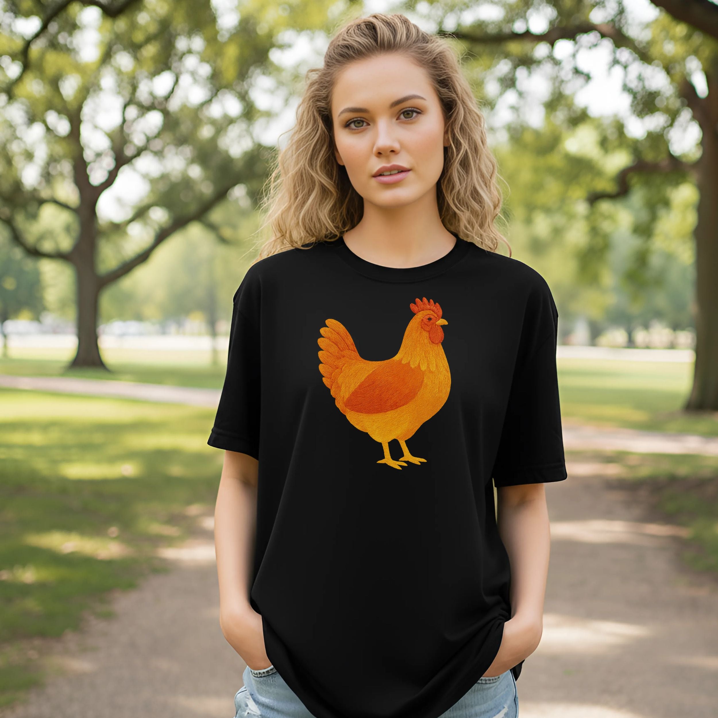 Stylish Black Shirt with Bright Chicken Design