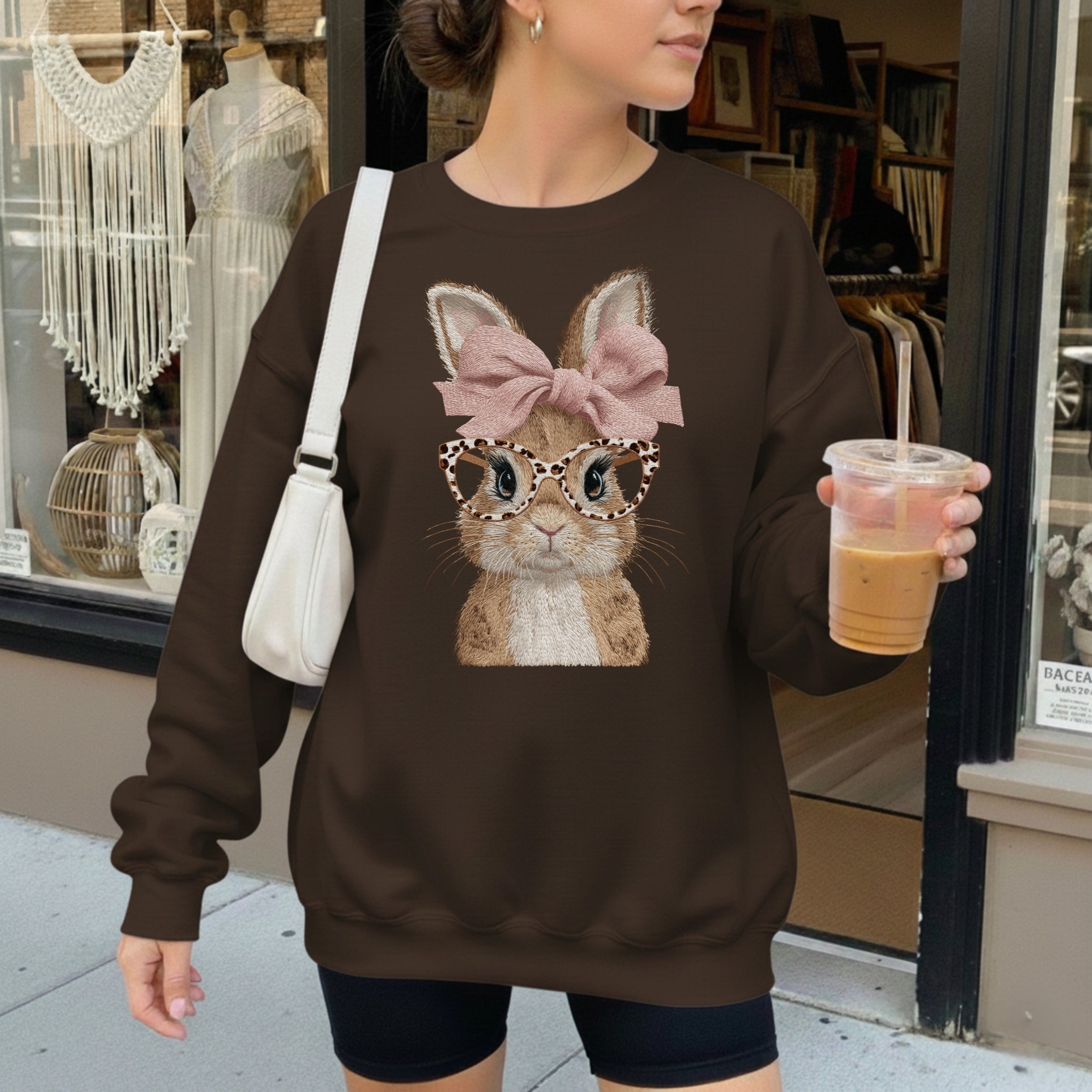 Cute Bunny with Glasses and Bow Long Sleeve Shirt