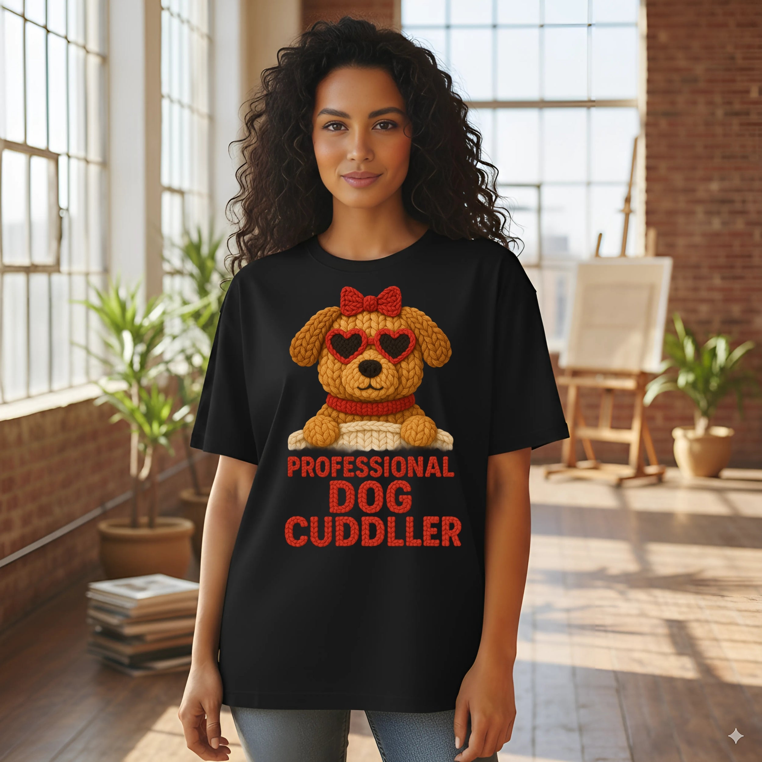 Professional Dog Cuddler Black T-shirt Design