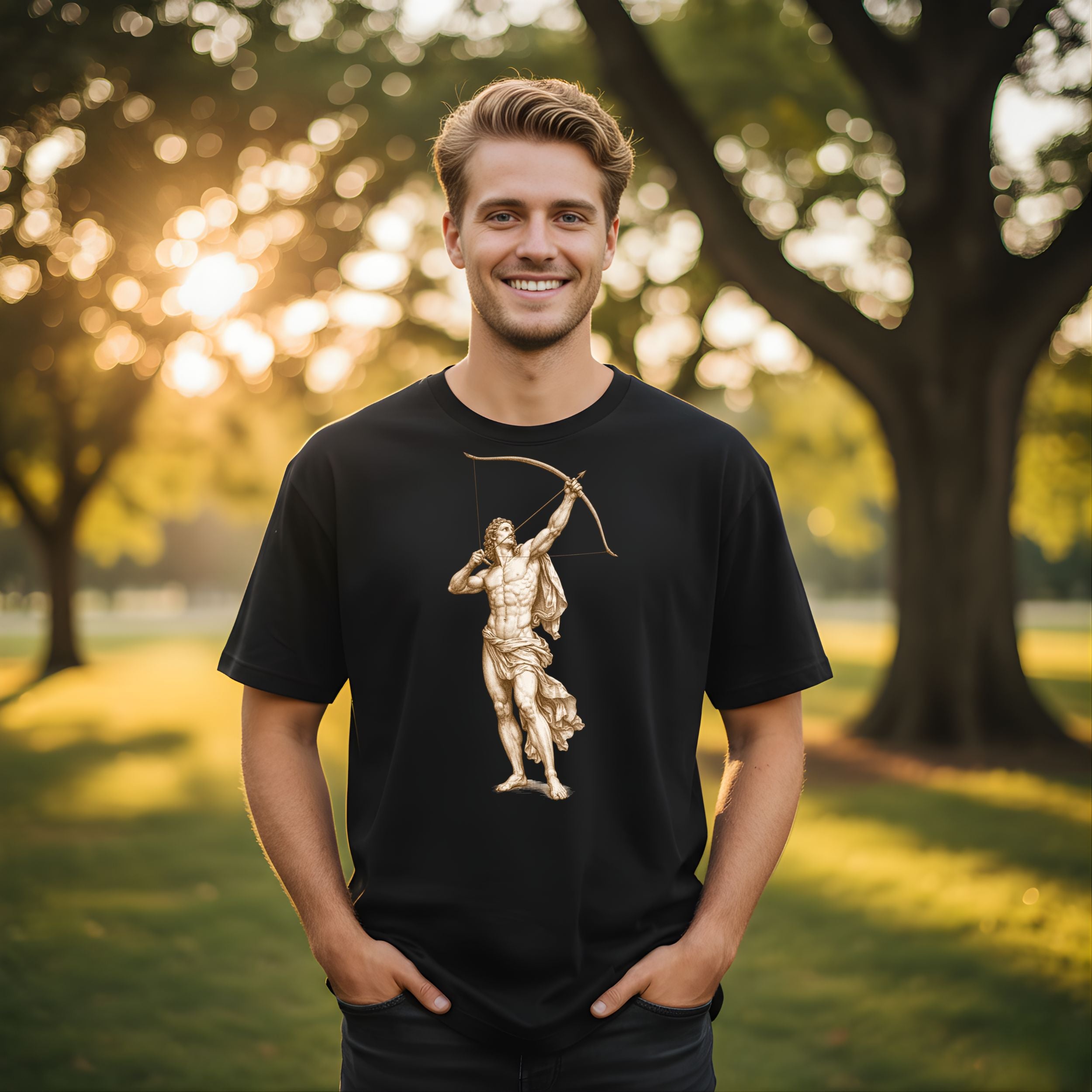 Golden Archer Statue Print Graphic T-Shirt