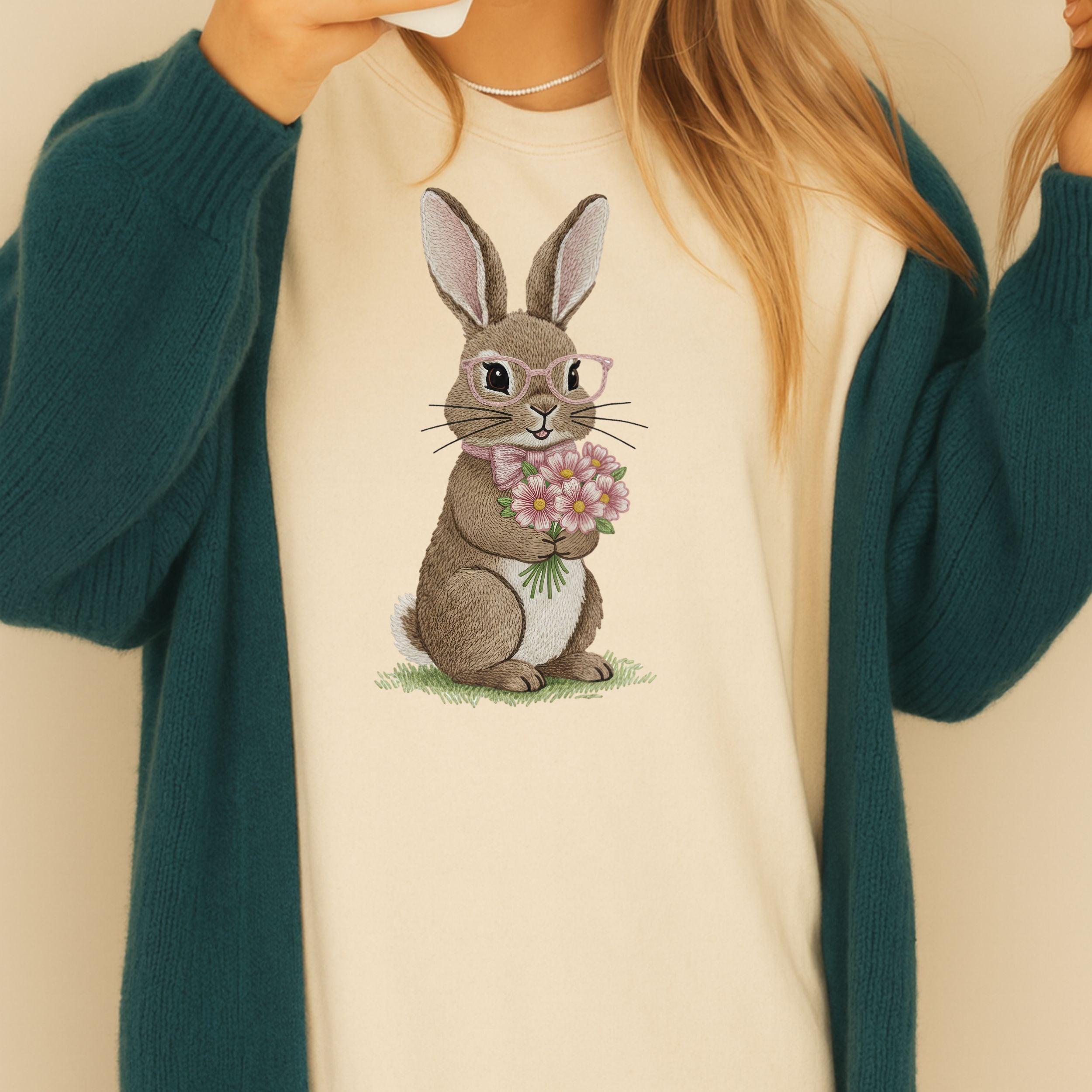 Cute Bunny Holding Flowers Graphic Shirt product