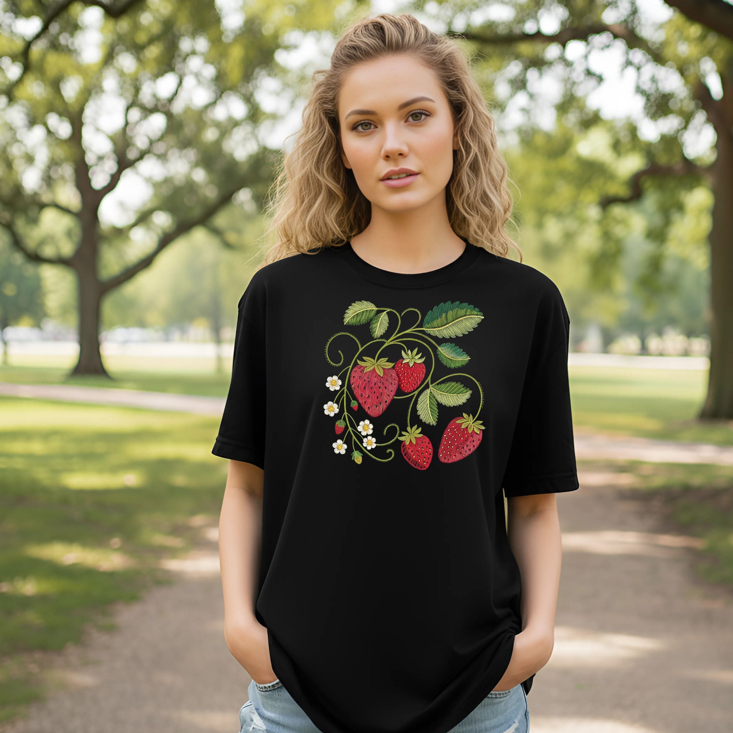 Strawberry Design Graphic Black T-Shirt Product