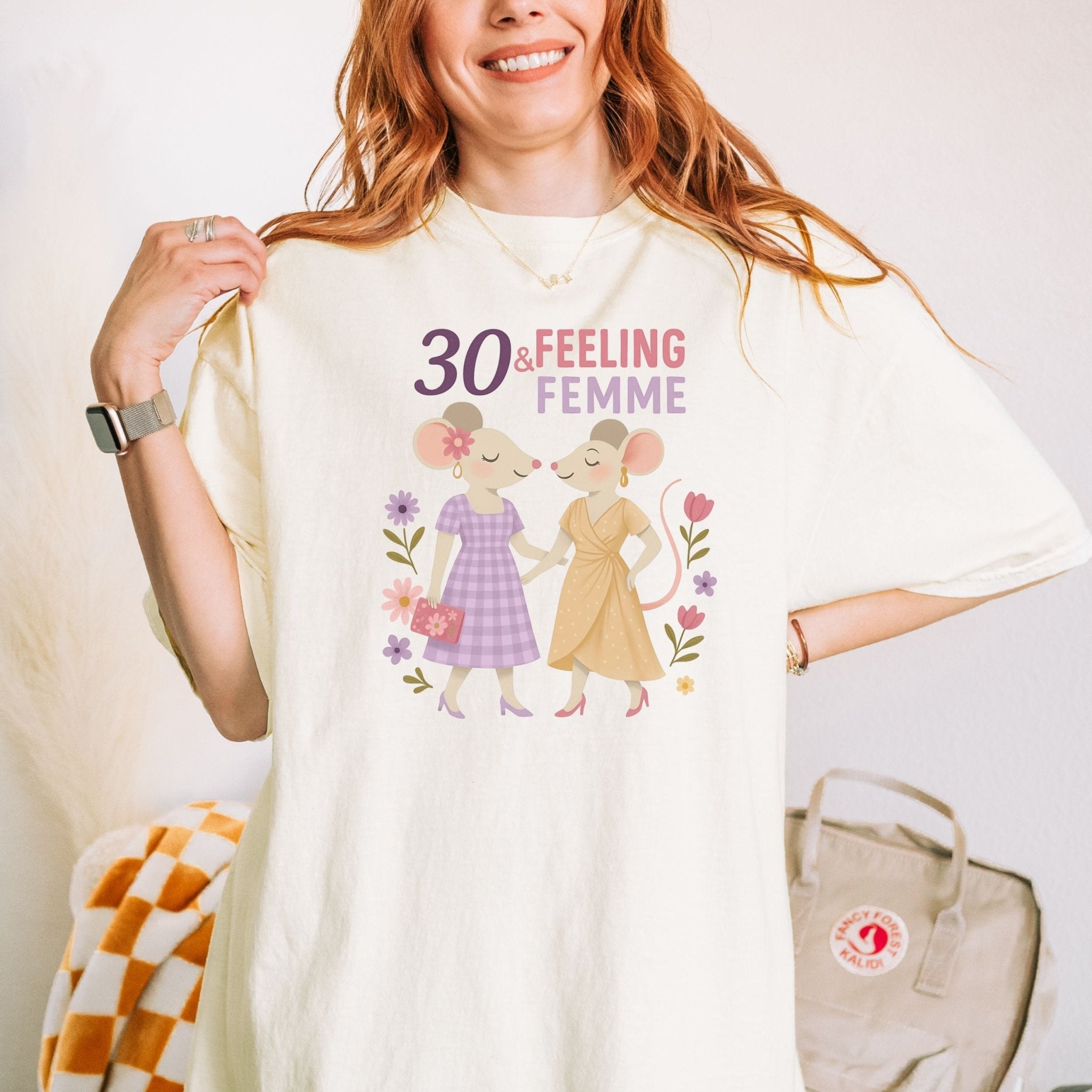 30 & Feeling Femme Shirt, Comfort Colours Lesbian Birthday Tee, Cute Gift for Her, 30th Birthday Mouse Couple Top - Craig Michael Design