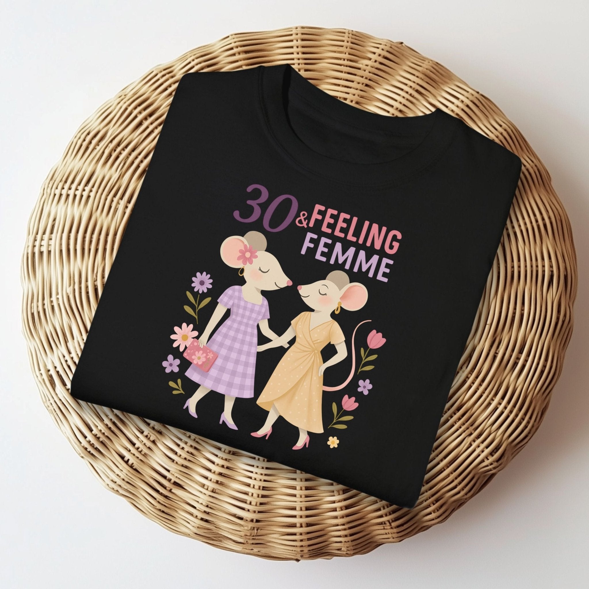 30 & Feeling Femme Shirt, Comfort Colours Lesbian Birthday Tee, Cute Gift for Her, 30th Birthday Mouse Couple Top - Craig Michael Design