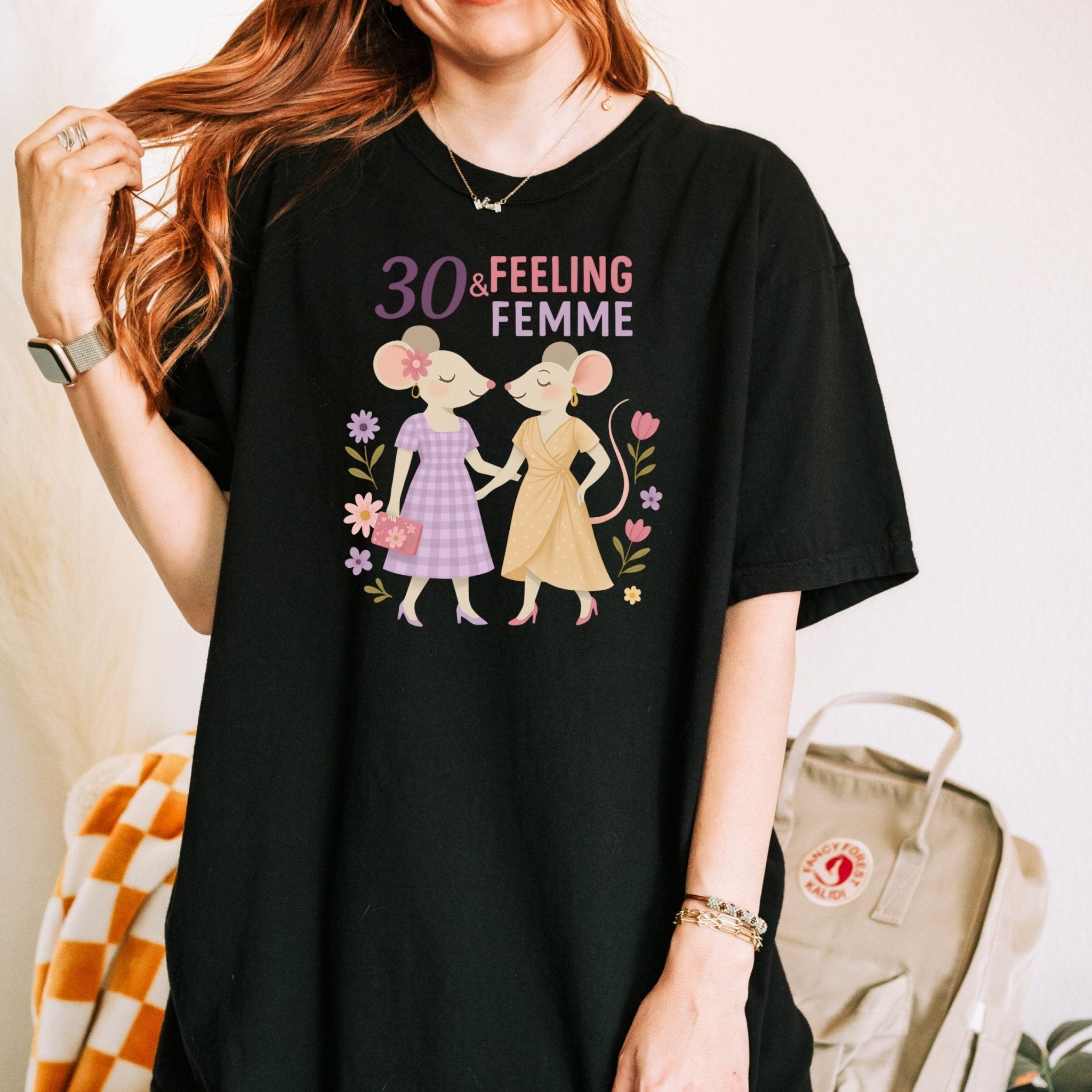 30 & Feeling Femme Shirt, Comfort Colours Lesbian Birthday Tee, Cute Gift for Her, 30th Birthday Mouse Couple Top - Craig Michael Design