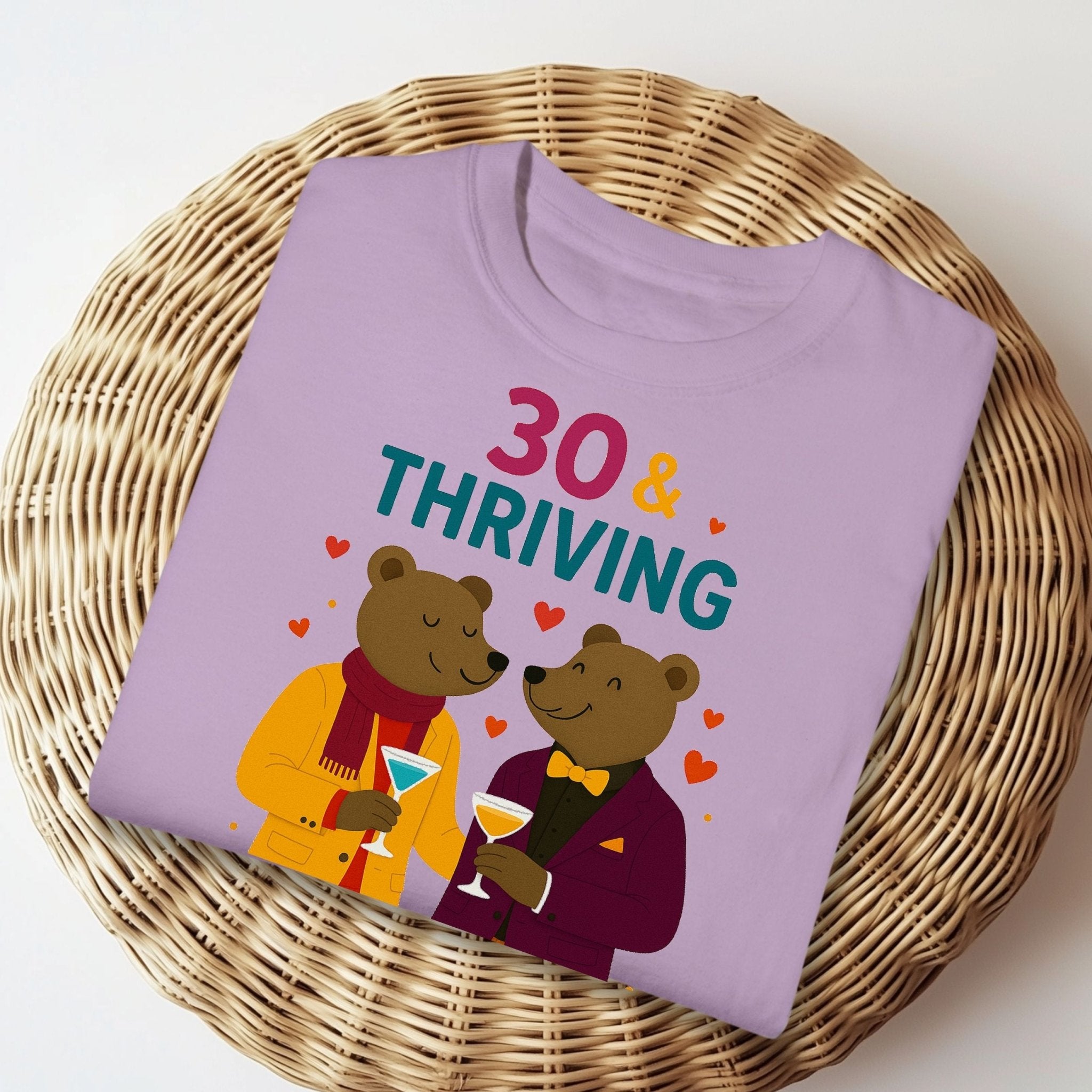 30 & Thriving Tee, Gay Bear Couple T-Shirt, Embroidered Style 30th Birthday Shirt, LGBTQ Pride Gift for Him, Milestone Celebration Top - Craig Michael Design