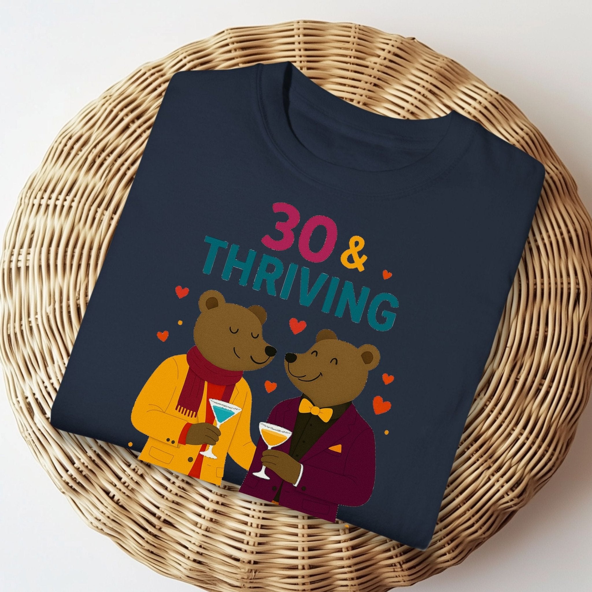 30 & Thriving Tee, Gay Bear Couple T-Shirt, Embroidered Style 30th Birthday Shirt, LGBTQ Pride Gift for Him, Milestone Celebration Top - Craig Michael Design