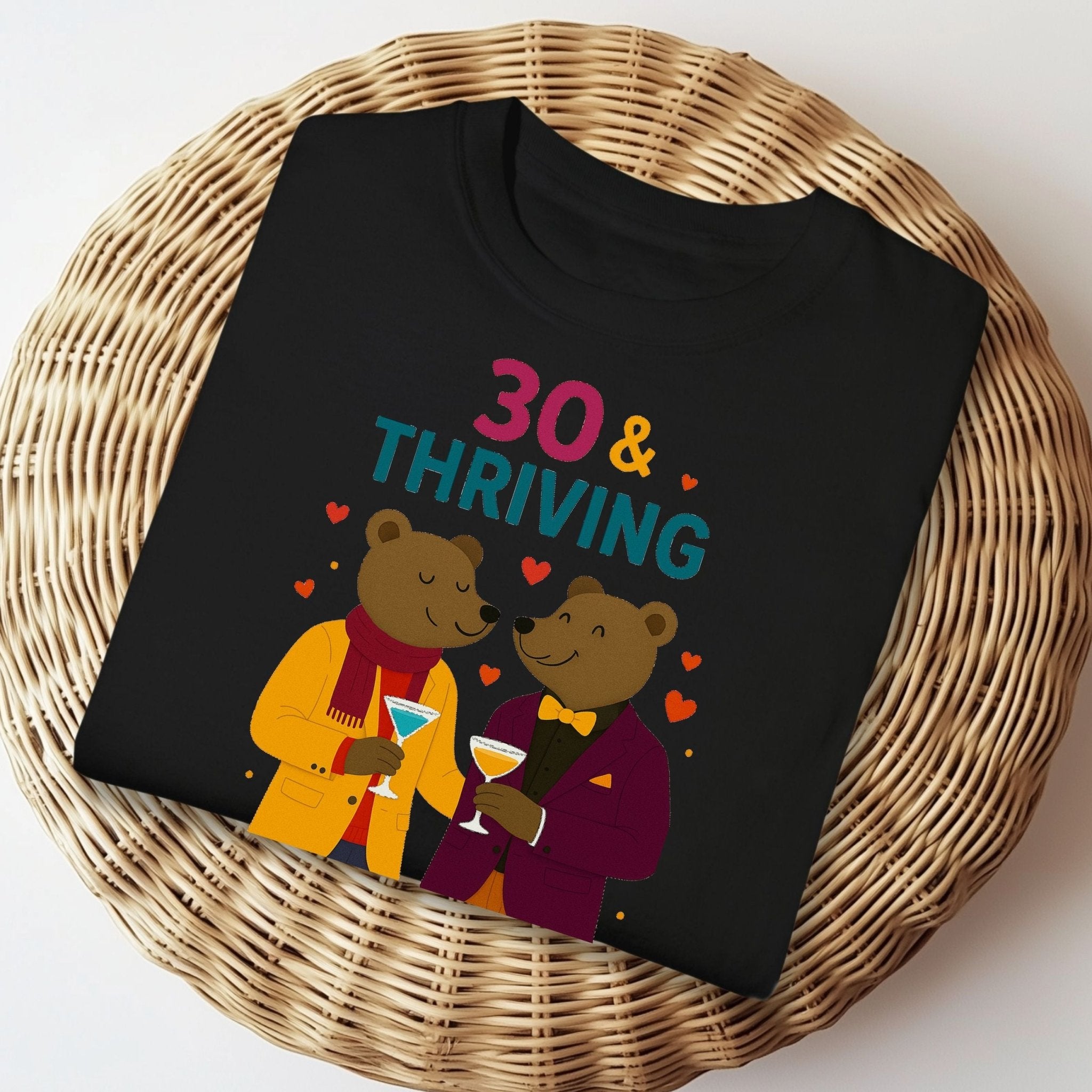 30 & Thriving Tee, Gay Bear Couple T-Shirt, Embroidered Style 30th Birthday Shirt, LGBTQ Pride Gift for Him, Milestone Celebration Top - Craig Michael Design