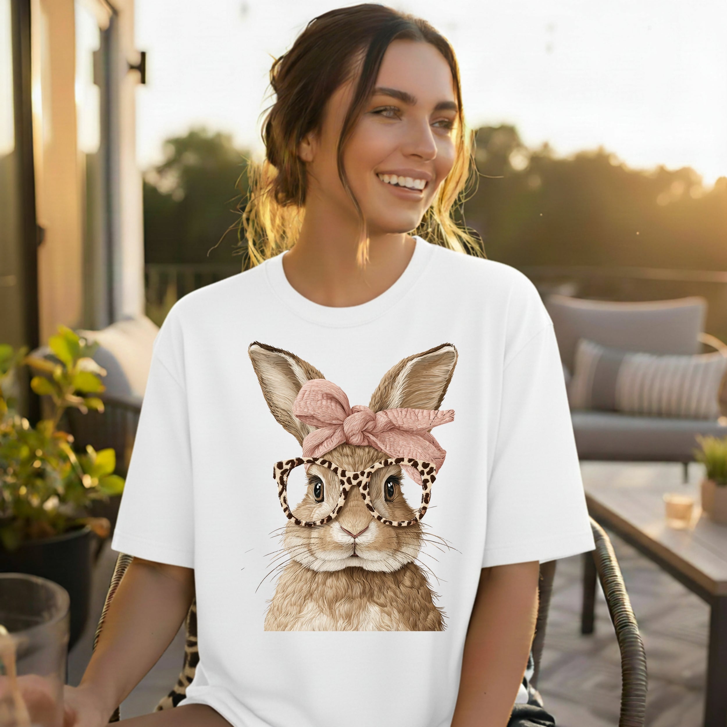 Cute Bunny with Glasses and Bow T-Shirt