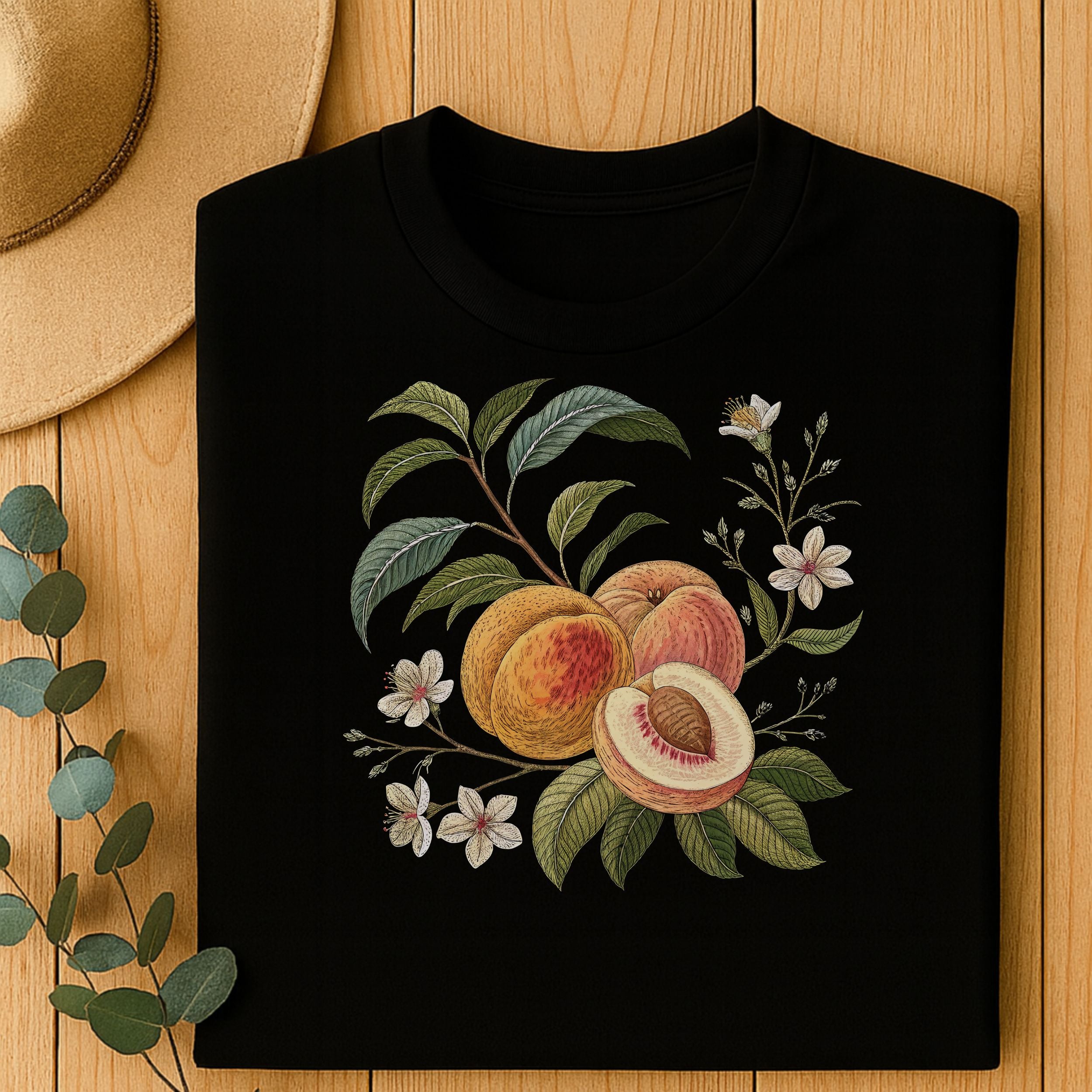 Vintage Botanical Peach and Blossoms Printed Apparel