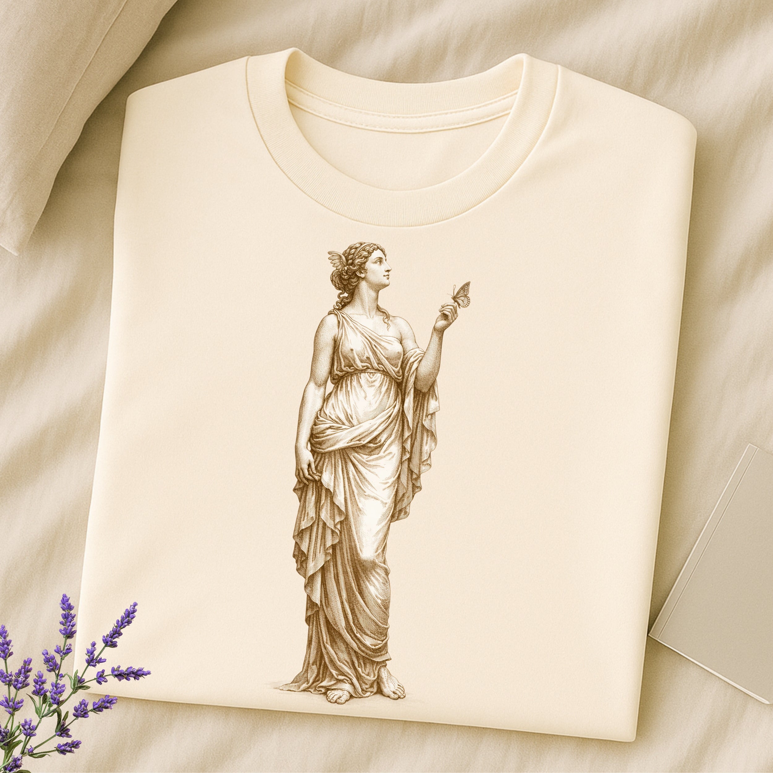 Ancient Greek Goddess Holding Butterfly Graphic T-shirt