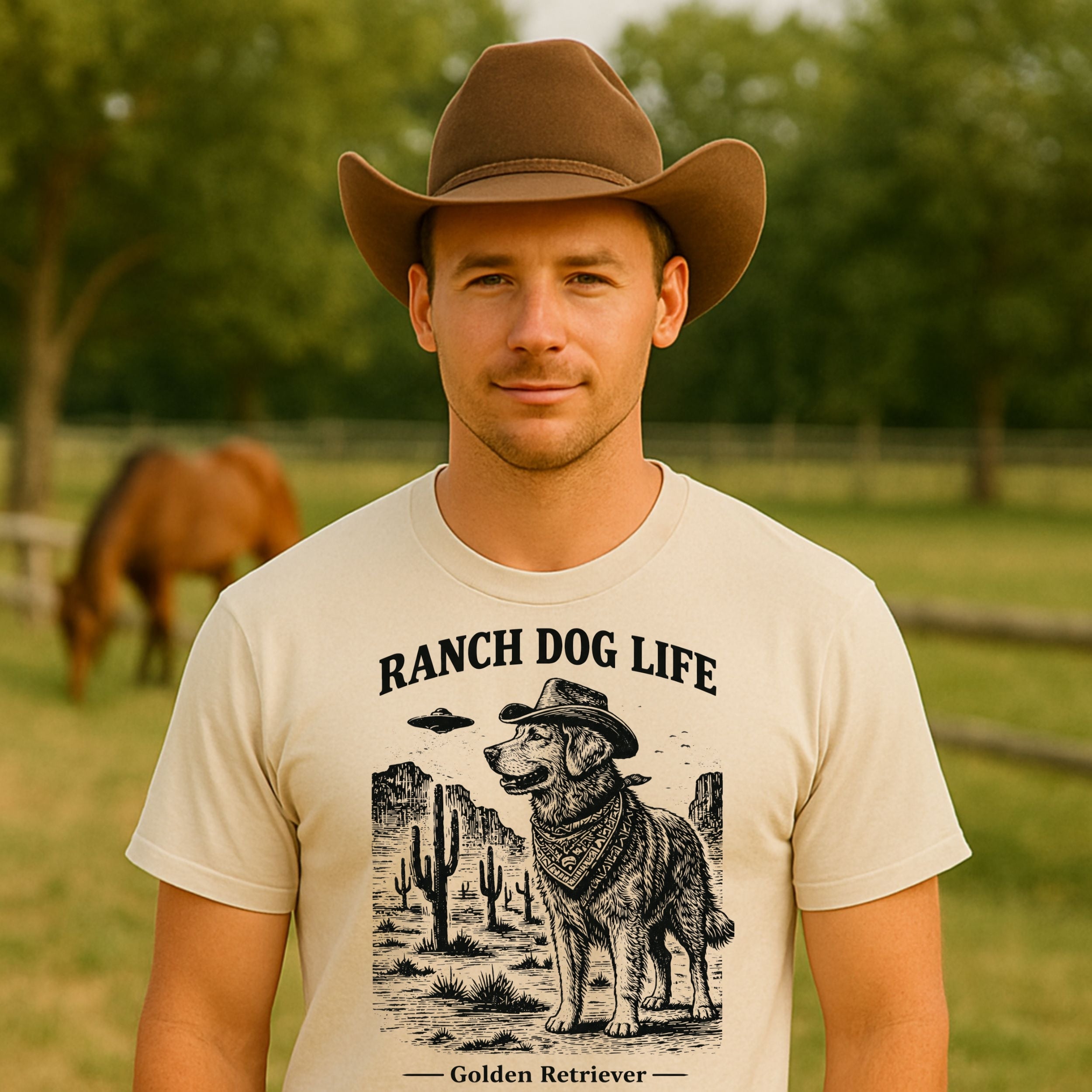 Ranch Dog Life Golden Retriever Graphic T-Shirt