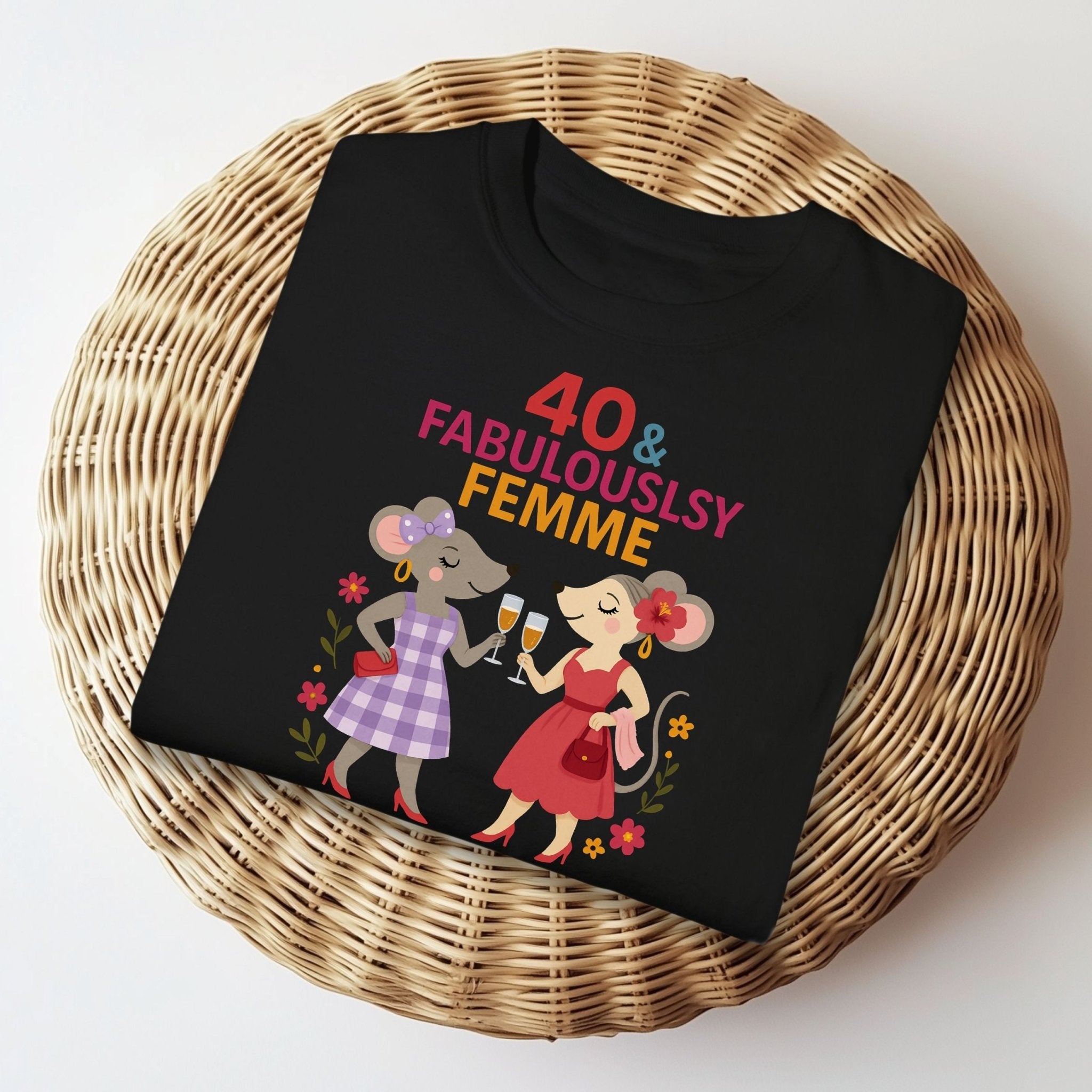 40 and Fabulously Femme Tee, Comfort Colours Lesbian Birthday Shirt, Mouse Couple Gift for Her, Femme 40th Milestone T-Shirt - Craig Michael Design