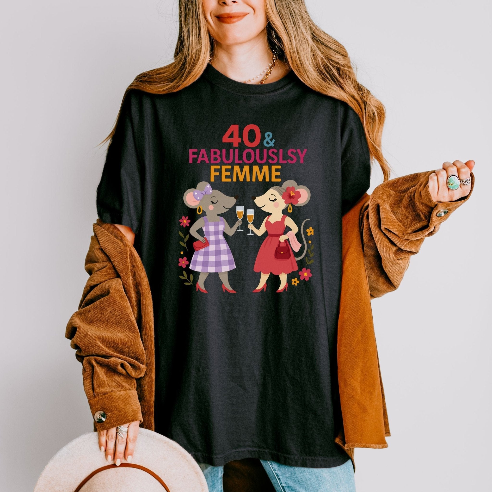 40 and Fabulously Femme Tee, Comfort Colours Lesbian Birthday Shirt, Mouse Couple Gift for Her, Femme 40th Milestone T-Shirt - Craig Michael Design