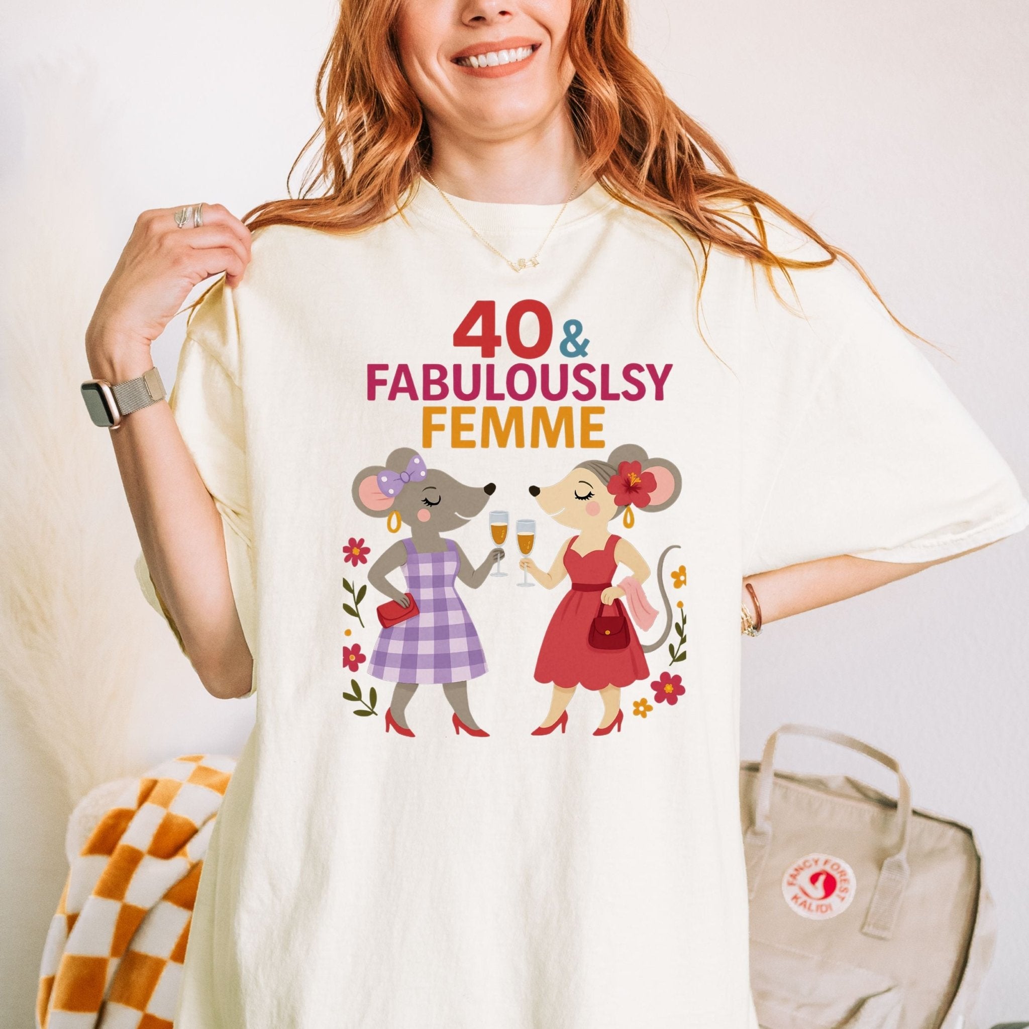 40 and Fabulously Femme Tee, Comfort Colours Lesbian Birthday Shirt, Mouse Couple Gift for Her, Femme 40th Milestone T-Shirt - Craig Michael Design