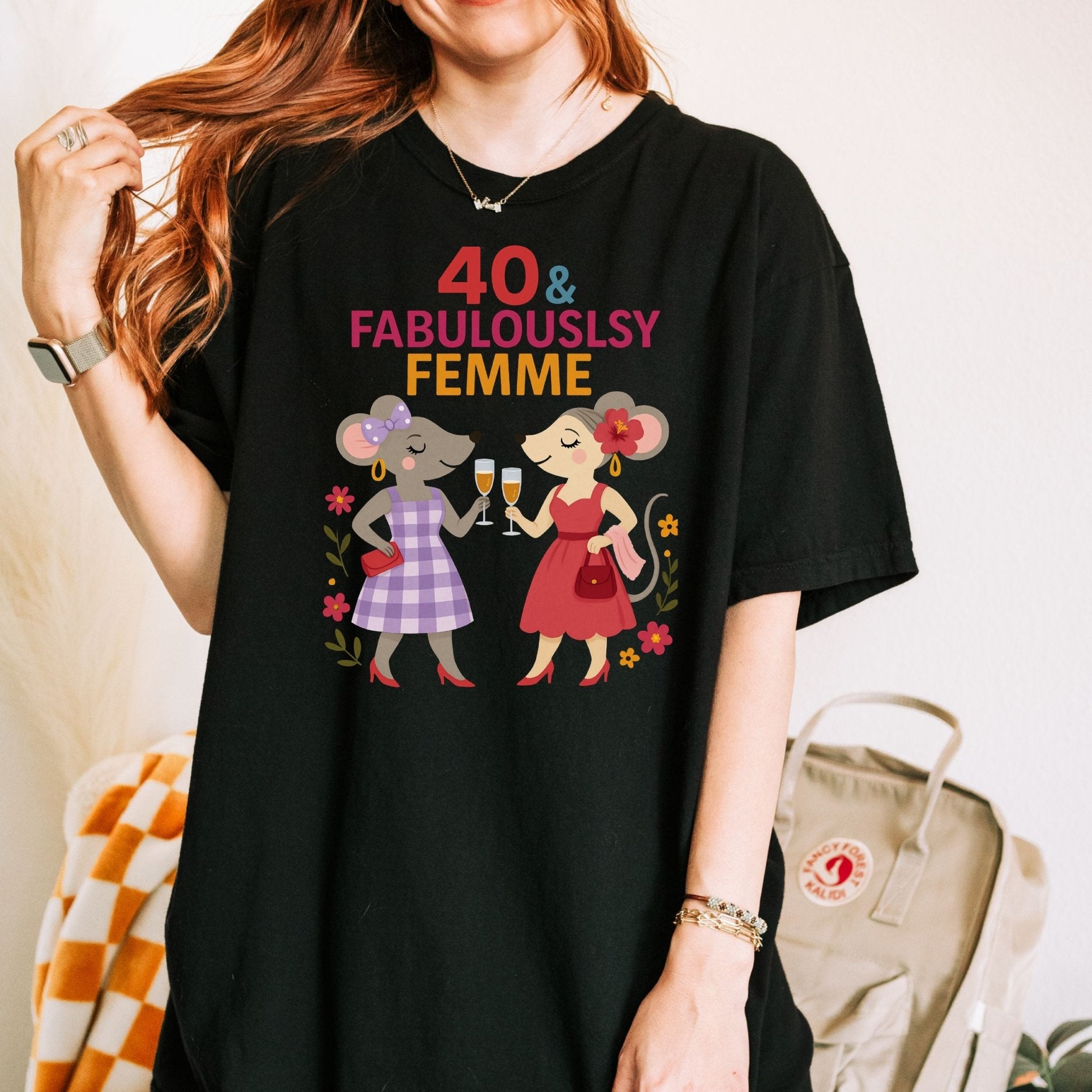 40 and Fabulously Femme Tee, Comfort Colours Lesbian Birthday Shirt, Mouse Couple Gift for Her, Femme 40th Milestone T-Shirt - Craig Michael Design