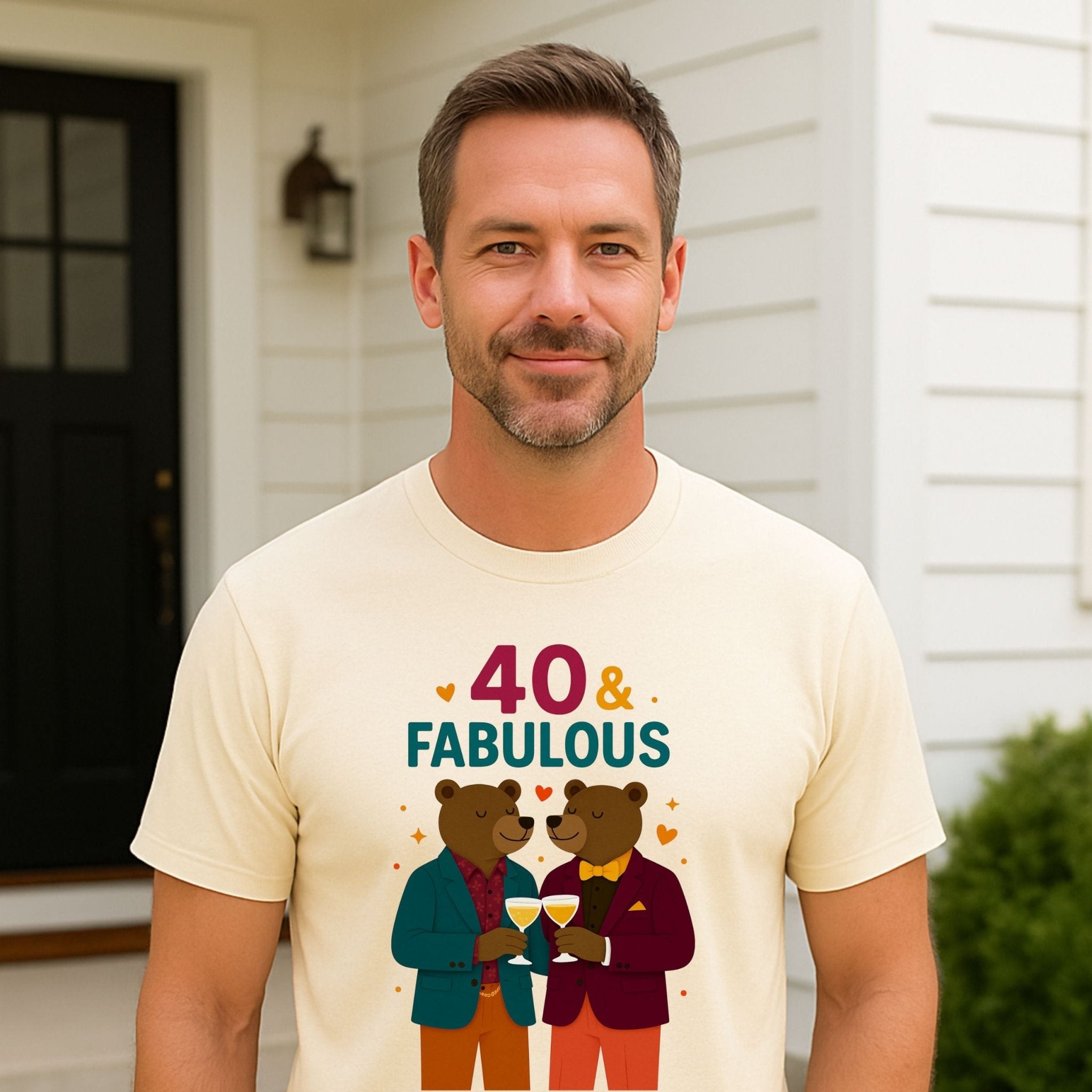 40 & Fabulous Gay Bear Tee, Funny 40th Birthday Shirt for Him, LGBTQ Couple T-Shirt - Craig Michael Design