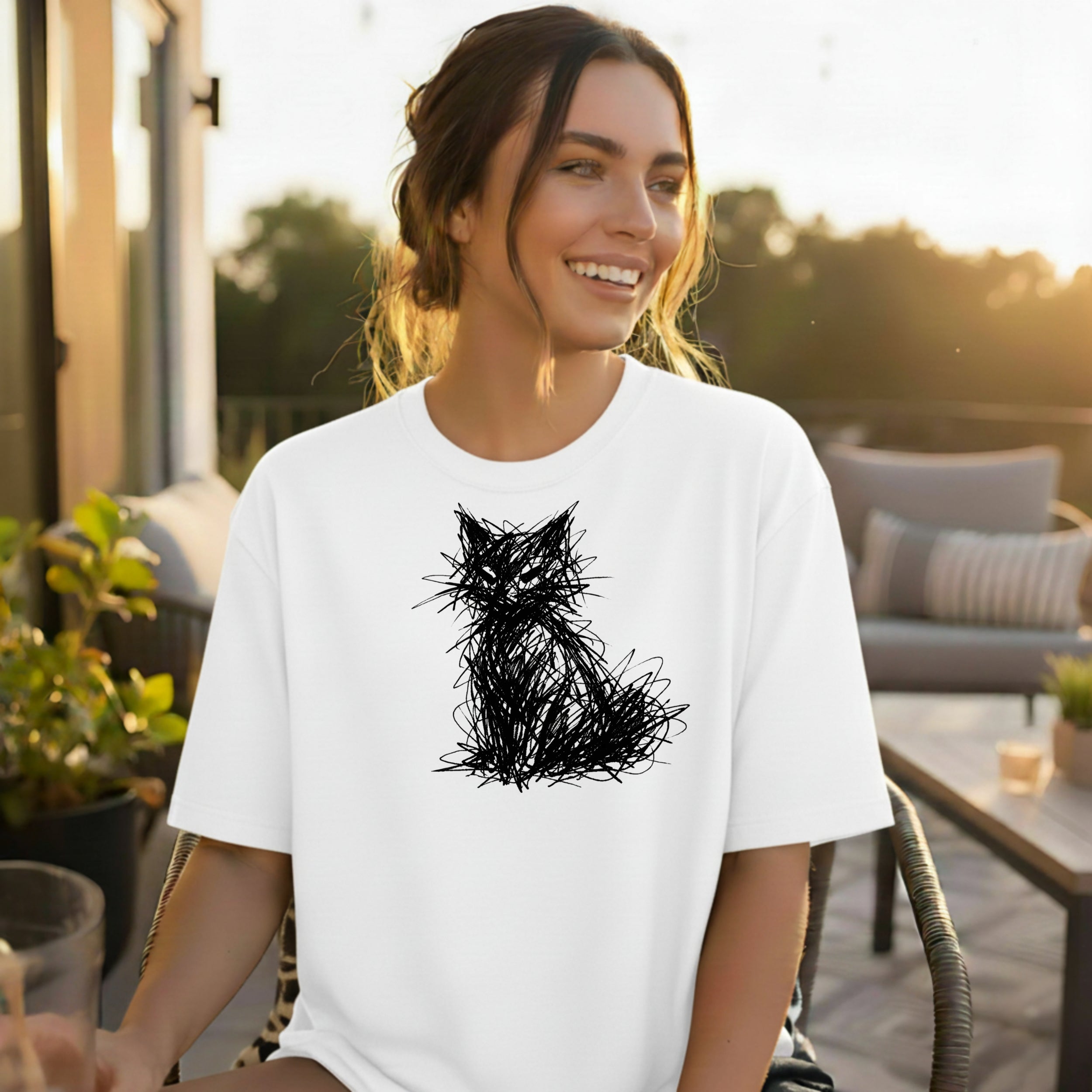 Cute Cat Sketch Drawing Design Unisex T-shirt
