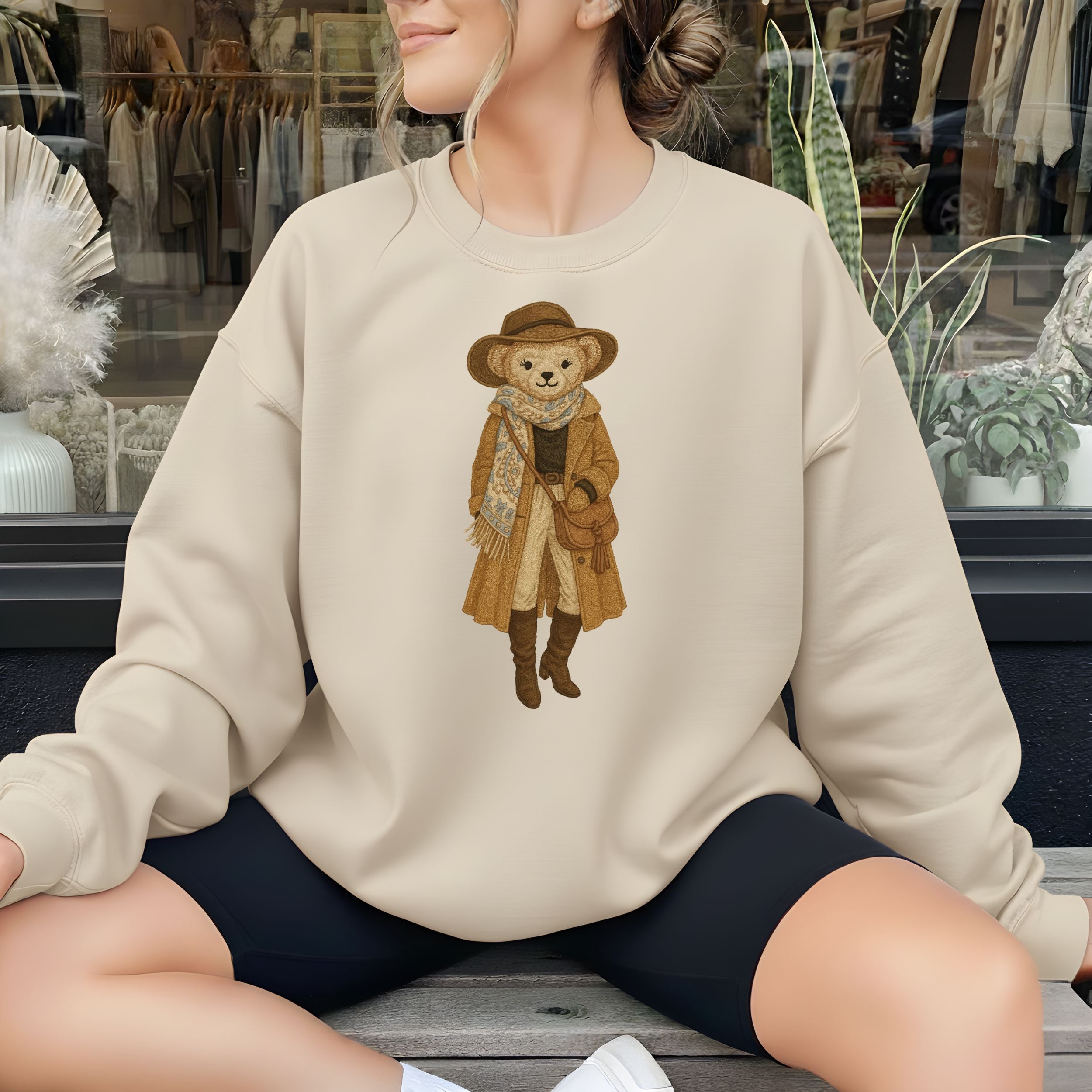 Cute Bear With Hat Printed Casual Sweatshirt