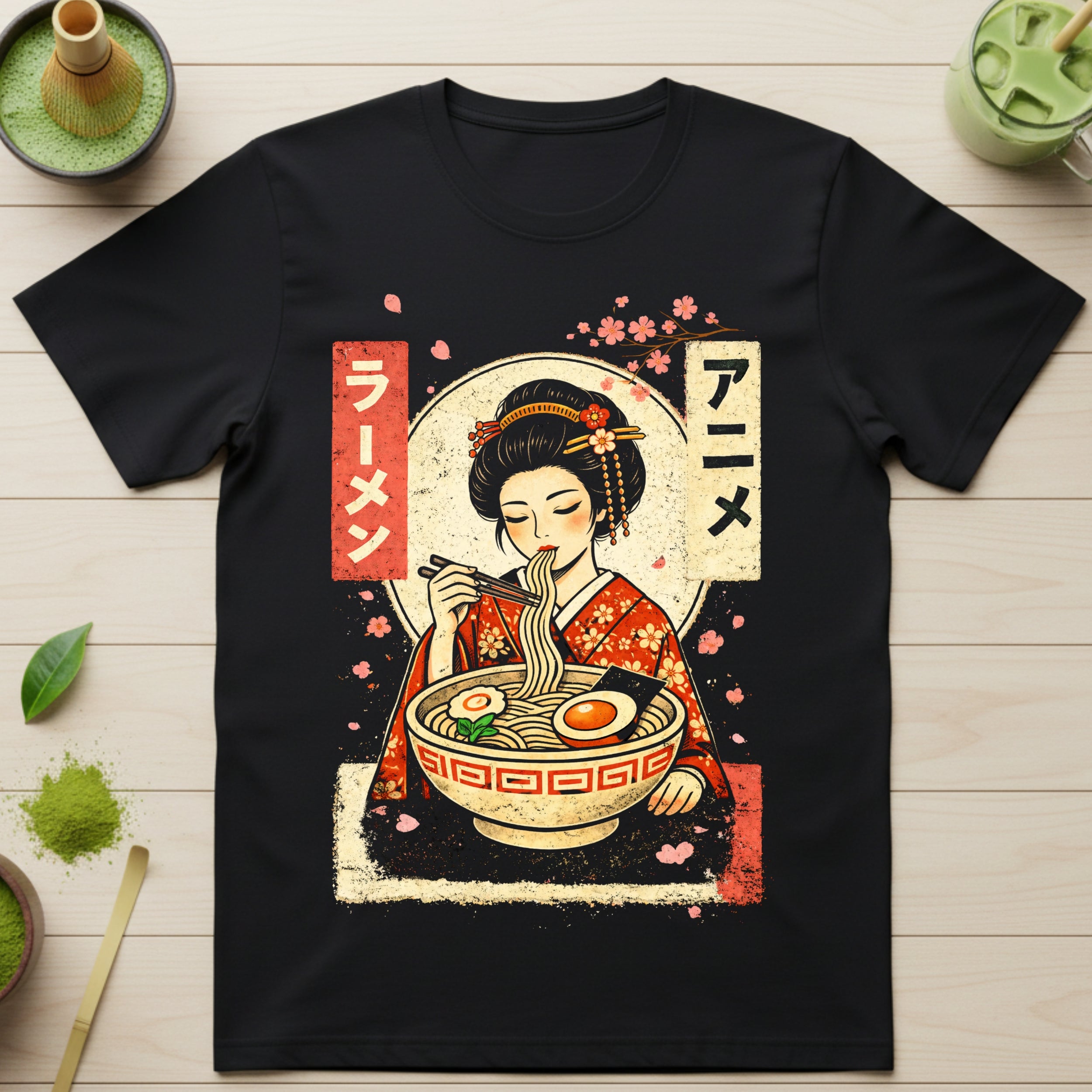 Vintage Inspired Ramen Geisha Anime Art T-shirt