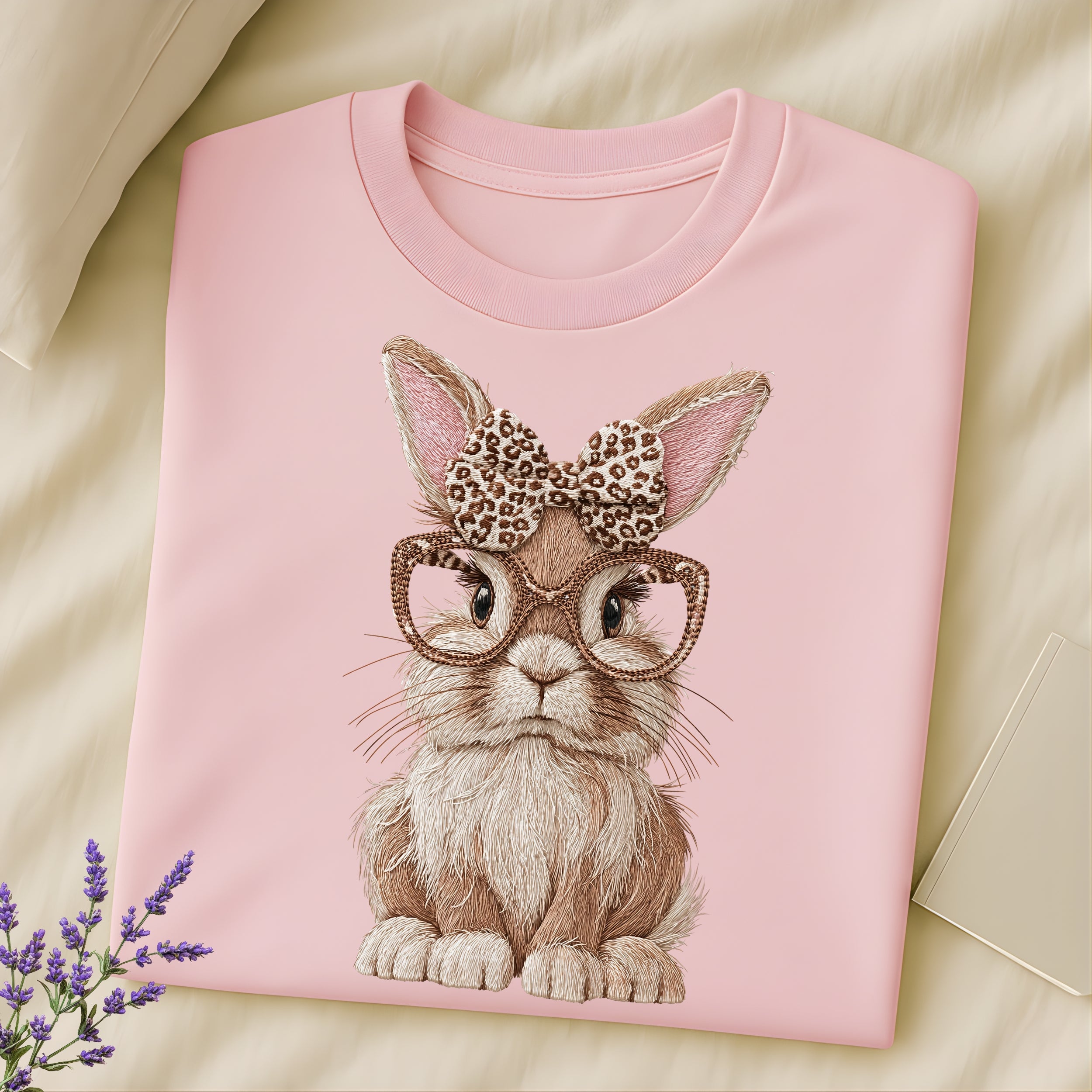 Cute Bunny with Glasses and Bow Pink Apparel Product
