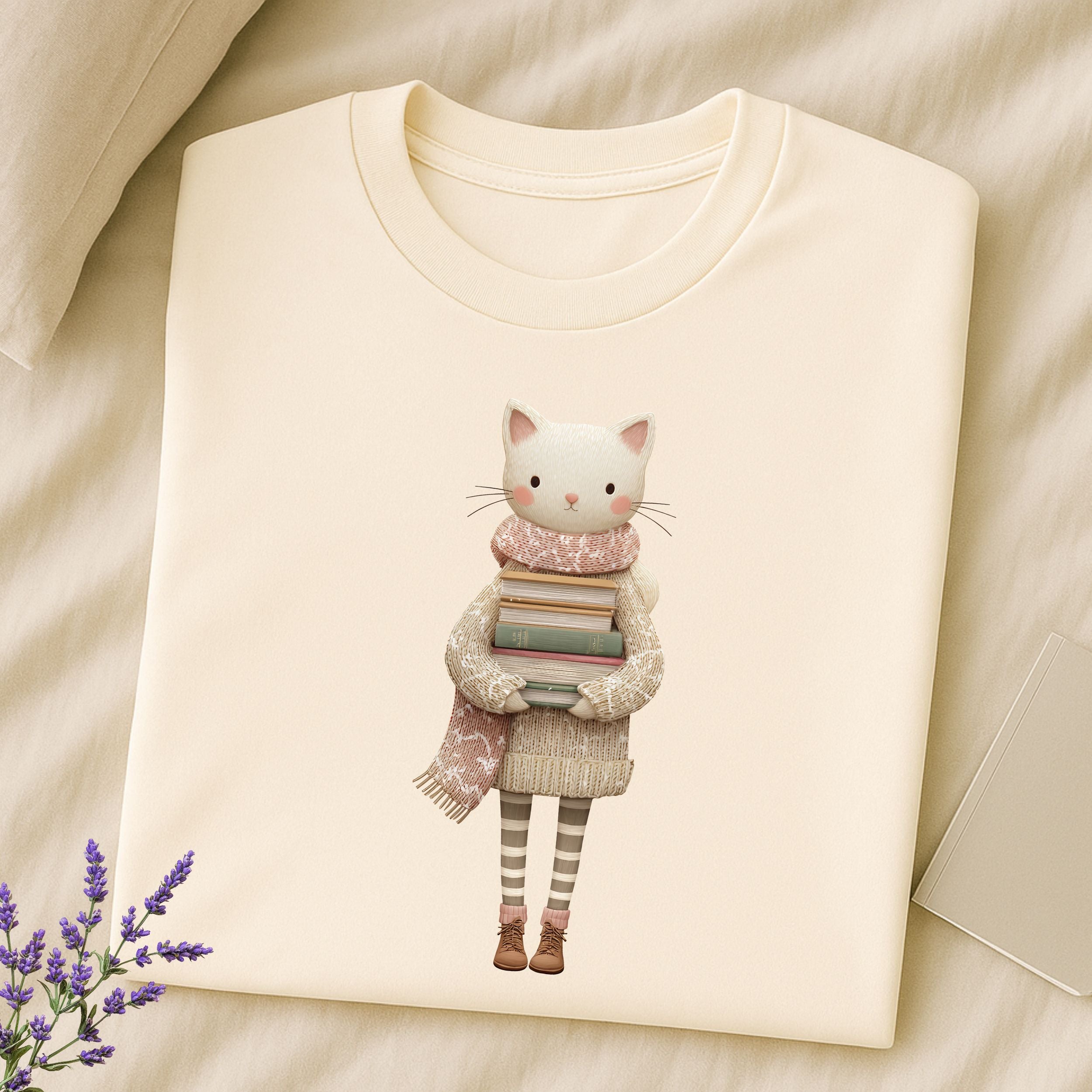 Cute Cat With Books Design Cozy Wearable Art