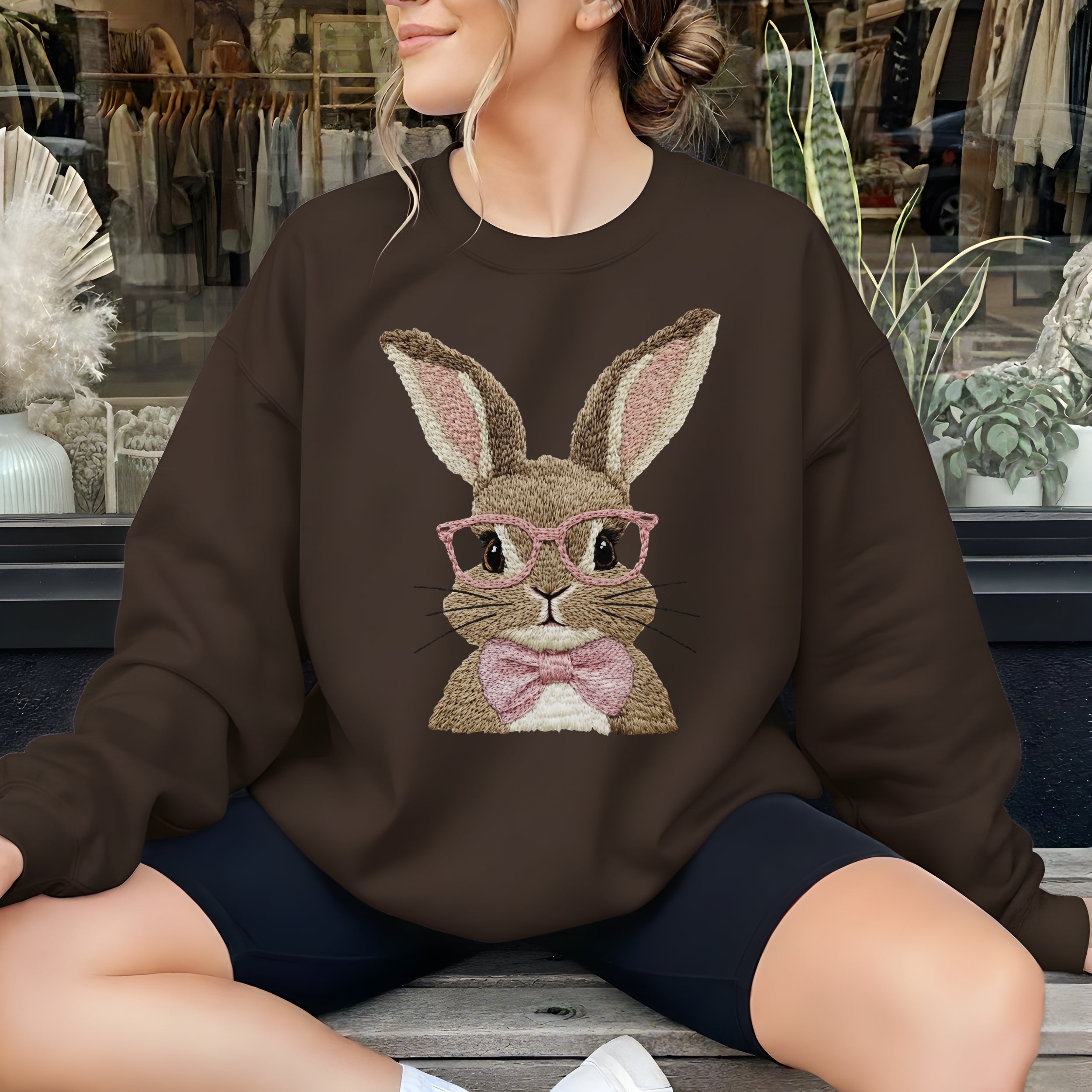 Cute Bunny Rabbit with Glasses Sweatshirt for Women