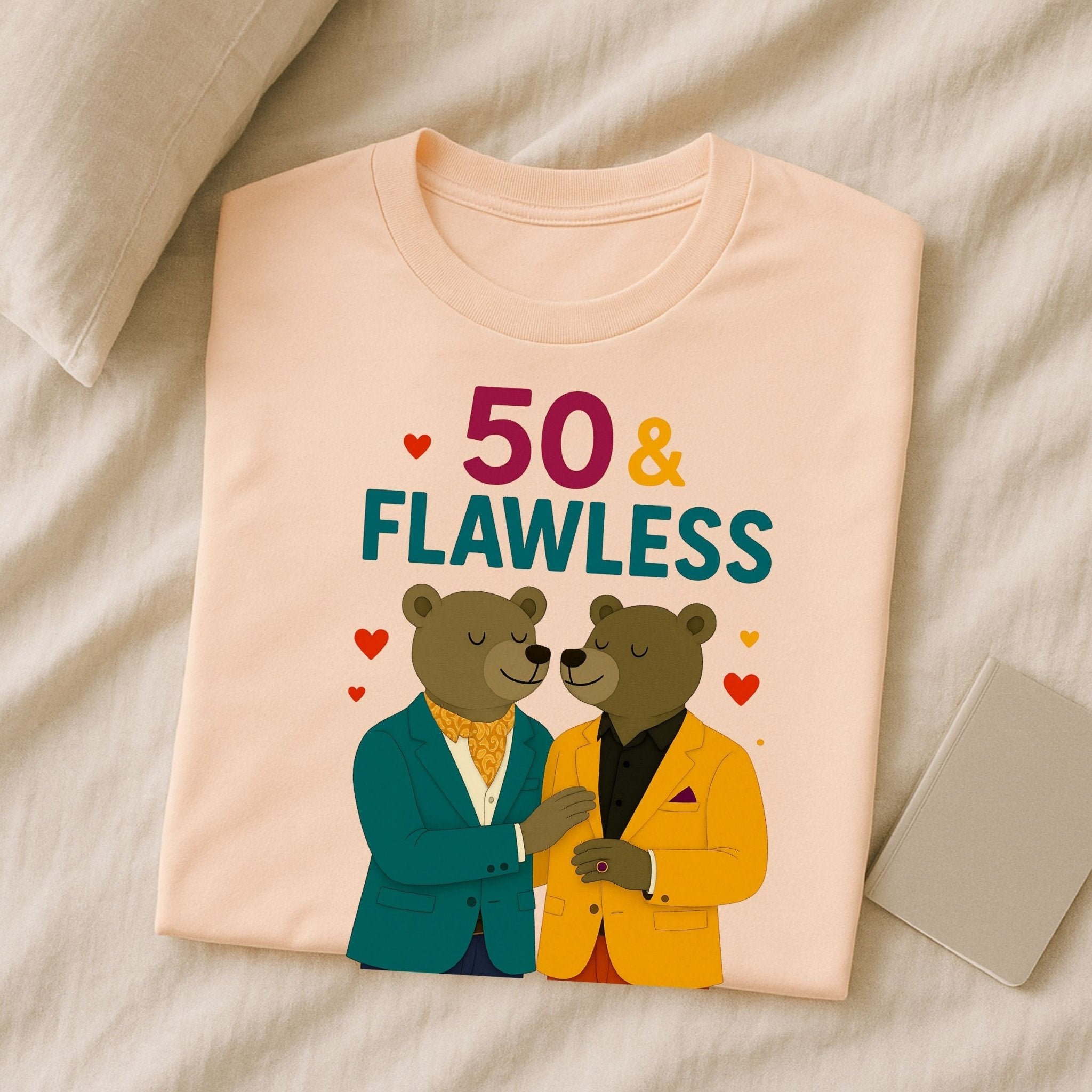50 & Flawless Birthday Tee, Gay Couple Bear T-Shirt, Fashionable LGBTQ Milestone Gift - Craig Michael Design