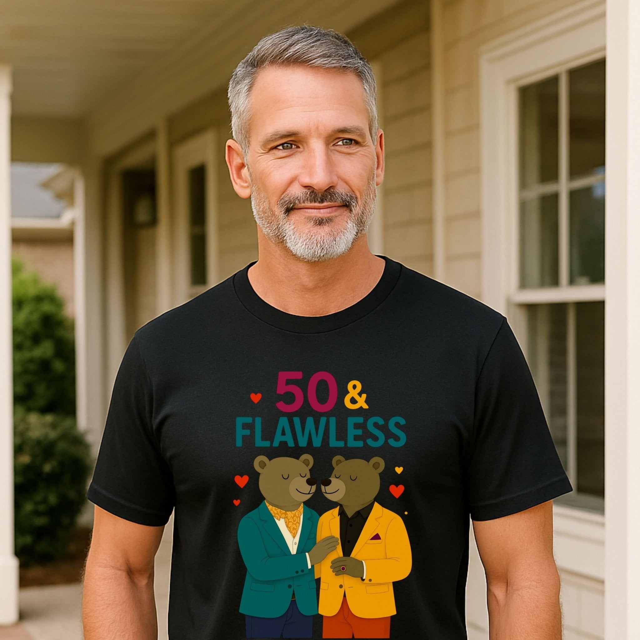 50 & Flawless Birthday Tee, Gay Couple Bear T-Shirt, Fashionable LGBTQ Milestone Gift - Craig Michael Design