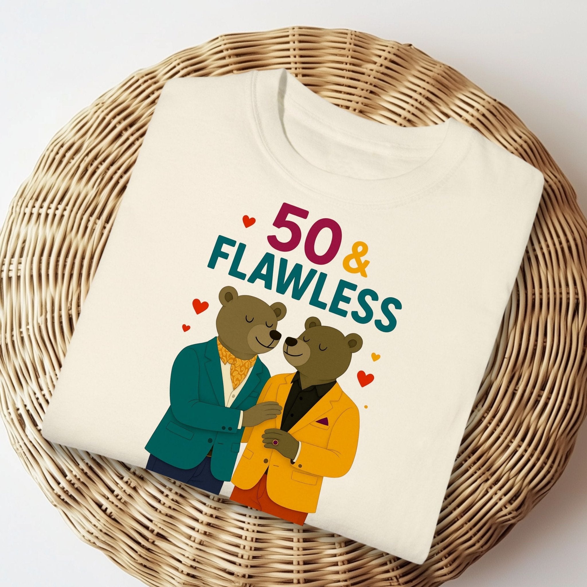 50 & Flawless Birthday Tee, Gay Couple Bear T-Shirt, Fashionable LGBTQ Milestone Gift - Craig Michael Design