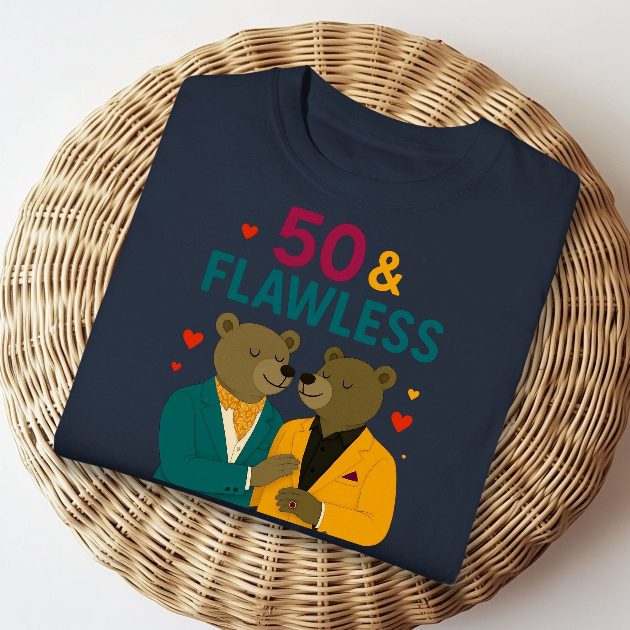 50 & Flawless Birthday Tee, Gay Couple Bear T-Shirt, Fashionable LGBTQ Milestone Gift - Craig Michael Design