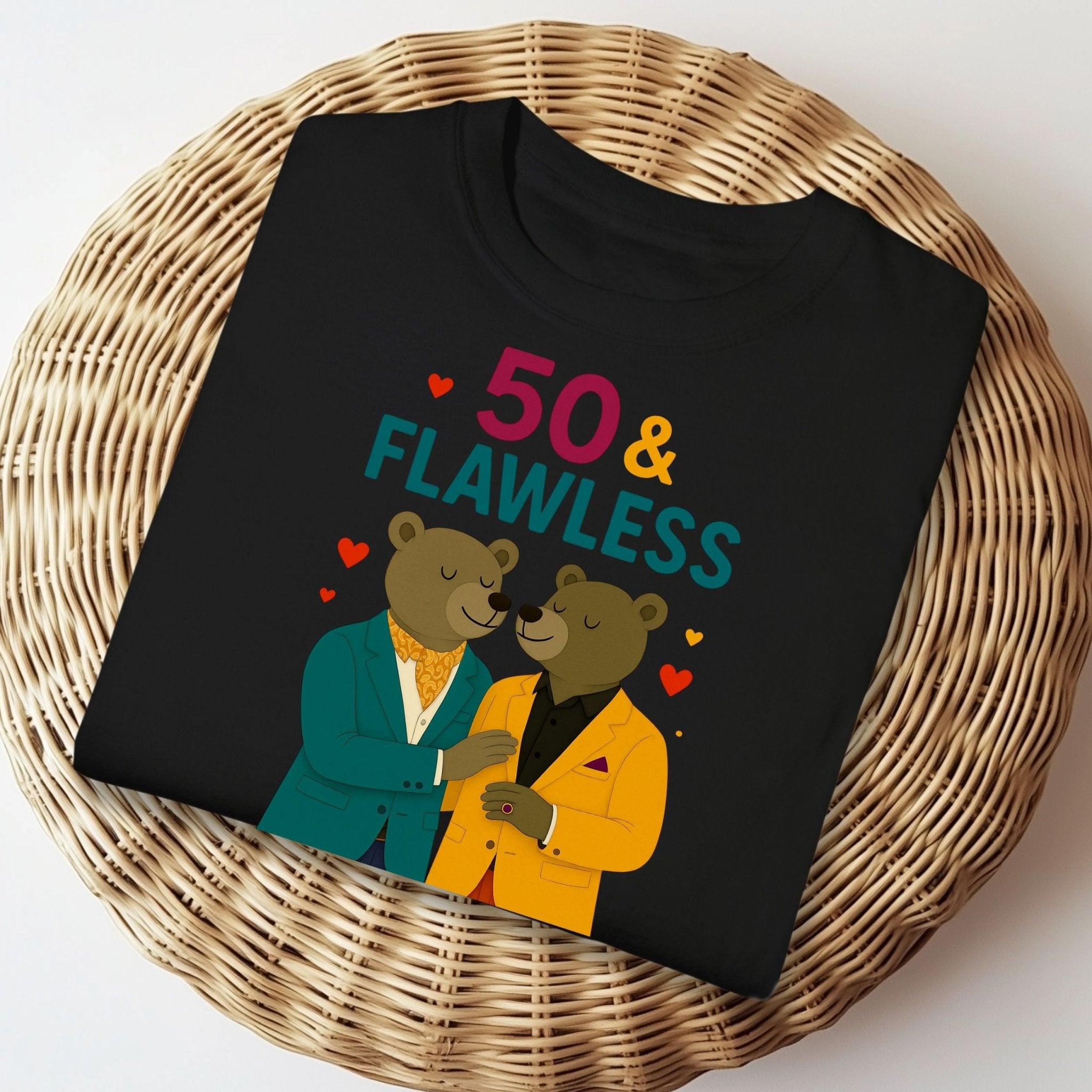 50 & Flawless Birthday Tee, Gay Couple Bear T-Shirt, Fashionable LGBTQ Milestone Gift - Craig Michael Design