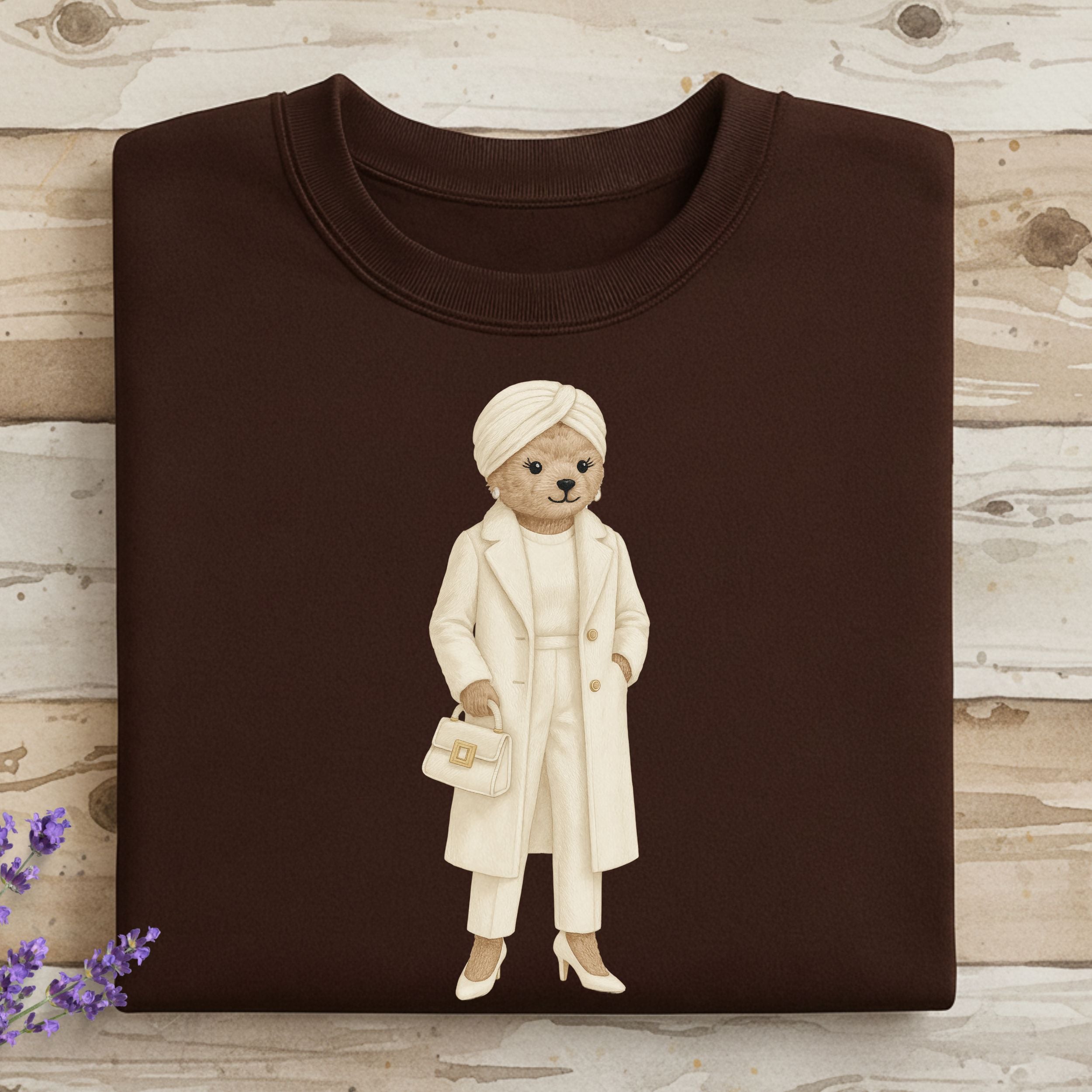 Cute Bear in Elegant Outfit Brown Sweatshirt