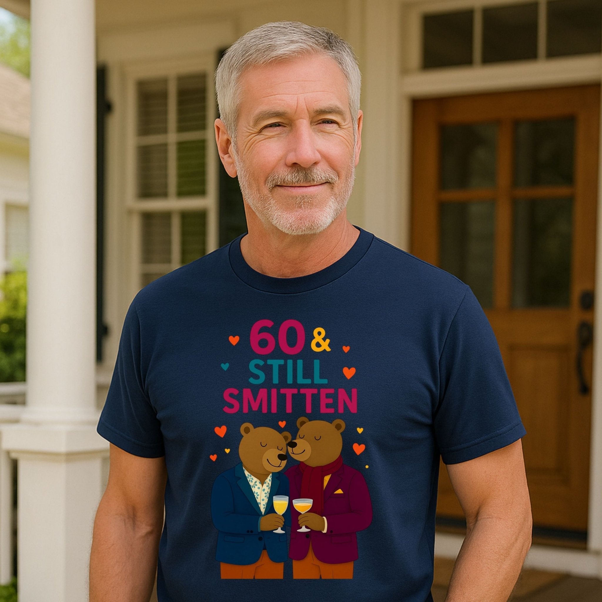 60th Birthday Gay Couple Tee, 60 & Still Smitten Shirt, Bear Lovers Gift - Craig Michael Design