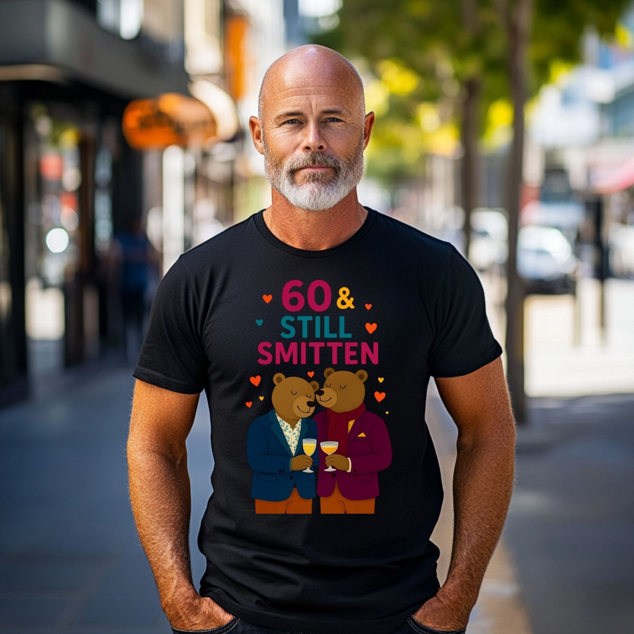 60th Birthday Gay Couple Tee, 60 & Still Smitten Shirt, Bear Lovers Gift - Craig Michael Design