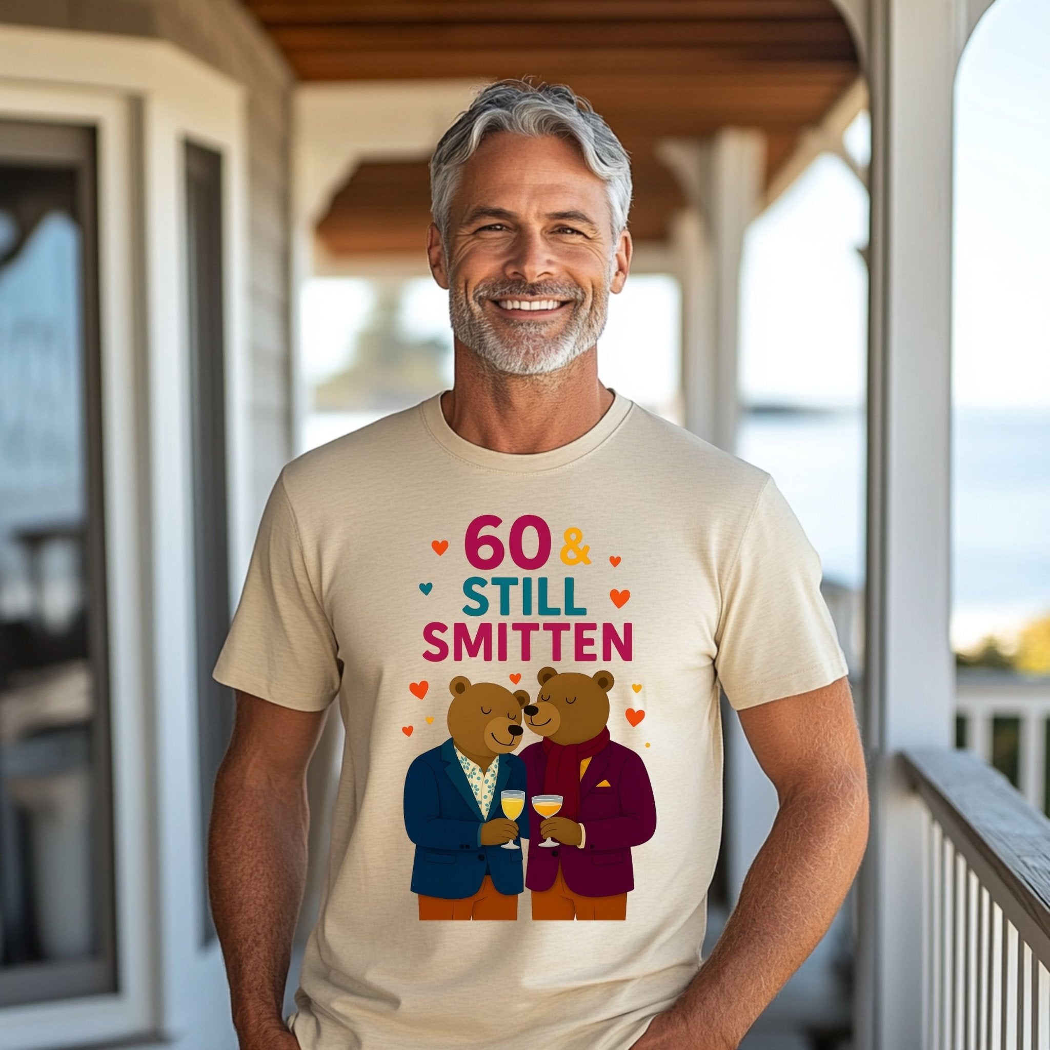60th Birthday Gay Couple Tee, 60 & Still Smitten Shirt, Bear Lovers Gift - Craig Michael Design