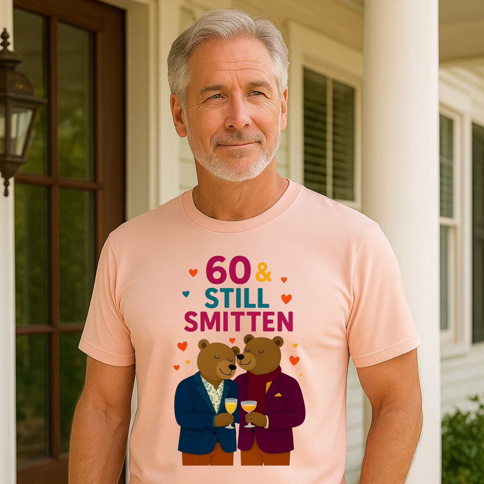 60th Birthday Gay Couple Tee, 60 & Still Smitten Shirt, Bear Lovers Gift - Craig Michael Design