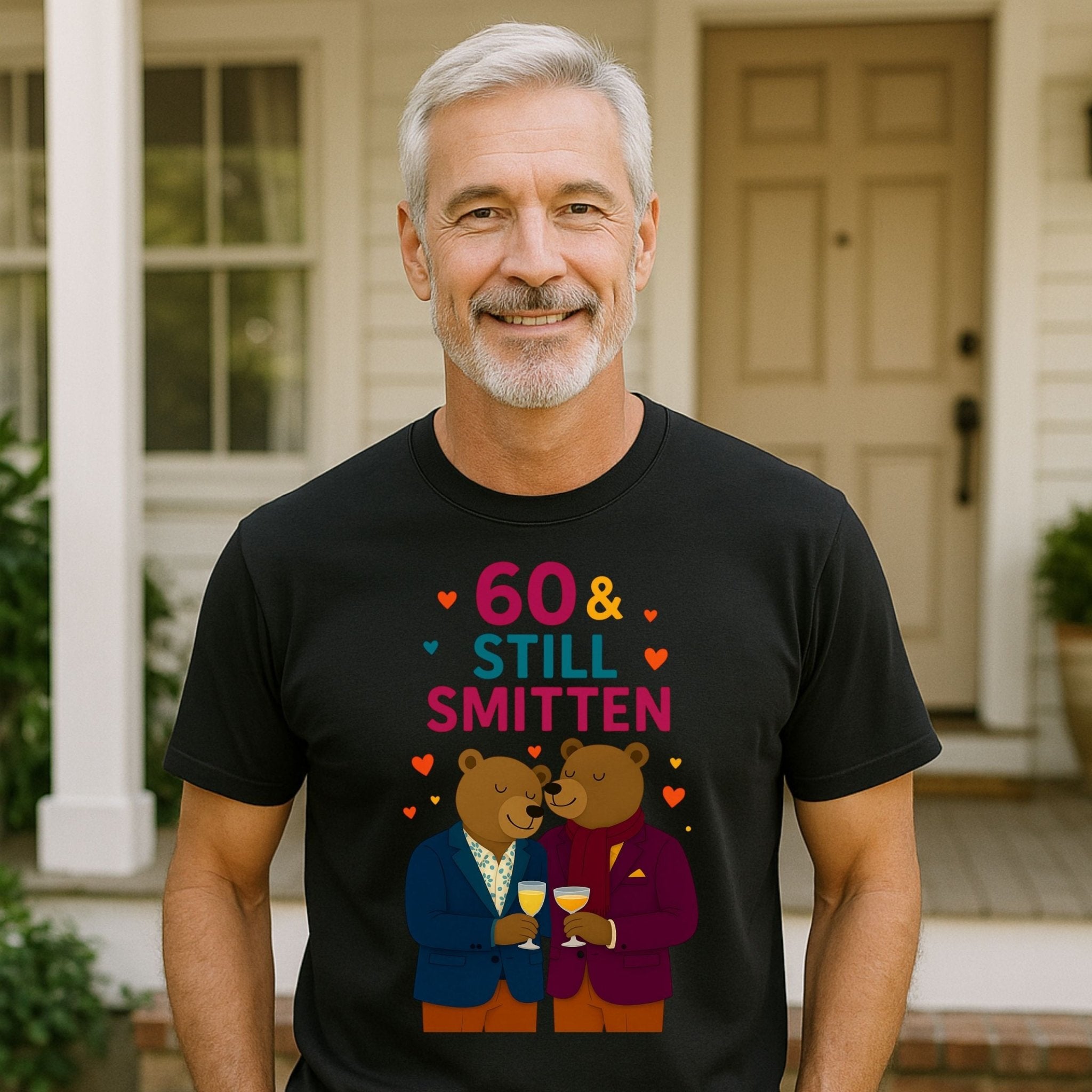 60th Birthday Gay Couple Tee, 60 & Still Smitten Shirt, Bear Lovers Gift - Craig Michael Design