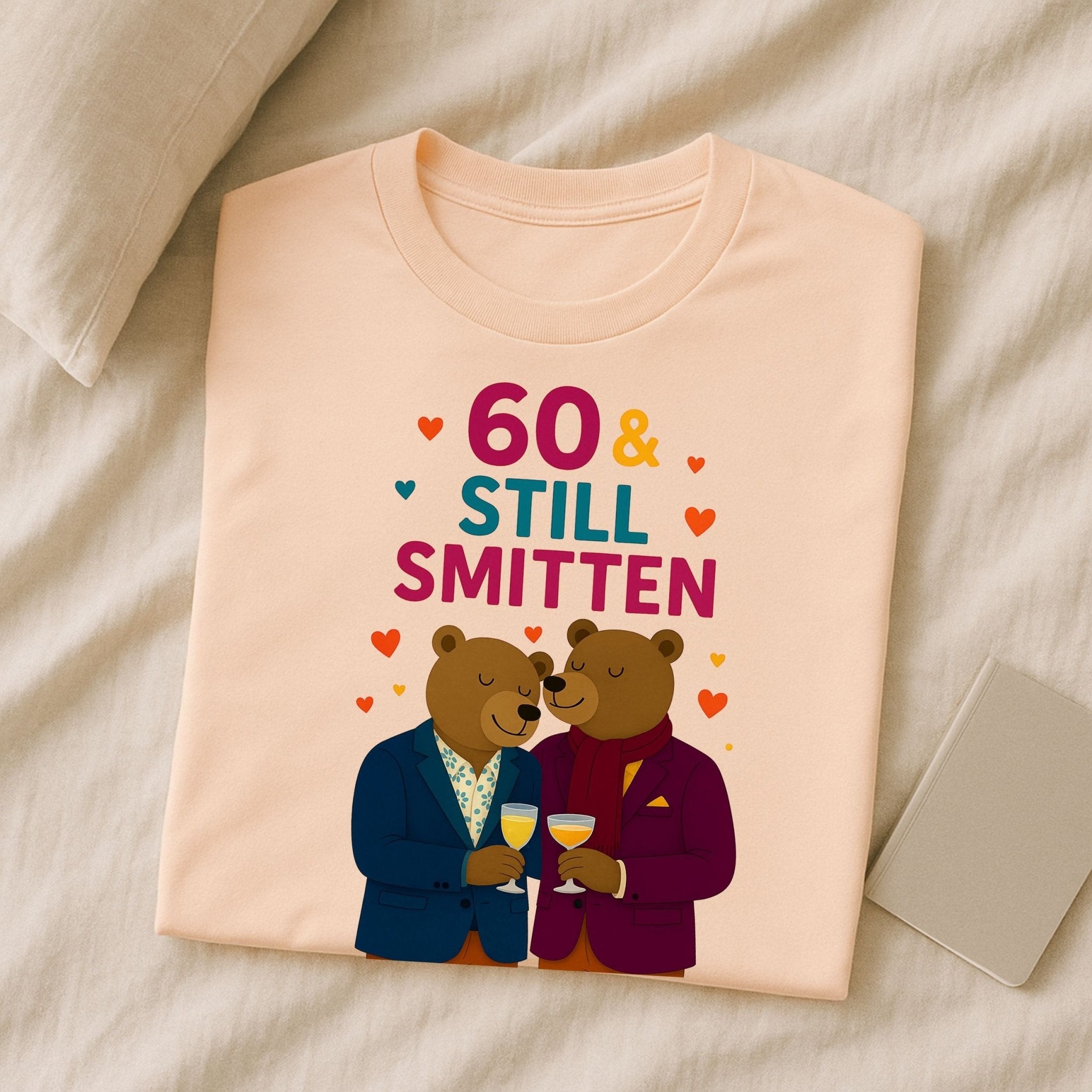 60th Birthday Gay Couple Tee, 60 & Still Smitten Shirt, Bear Lovers Gift - Craig Michael Design