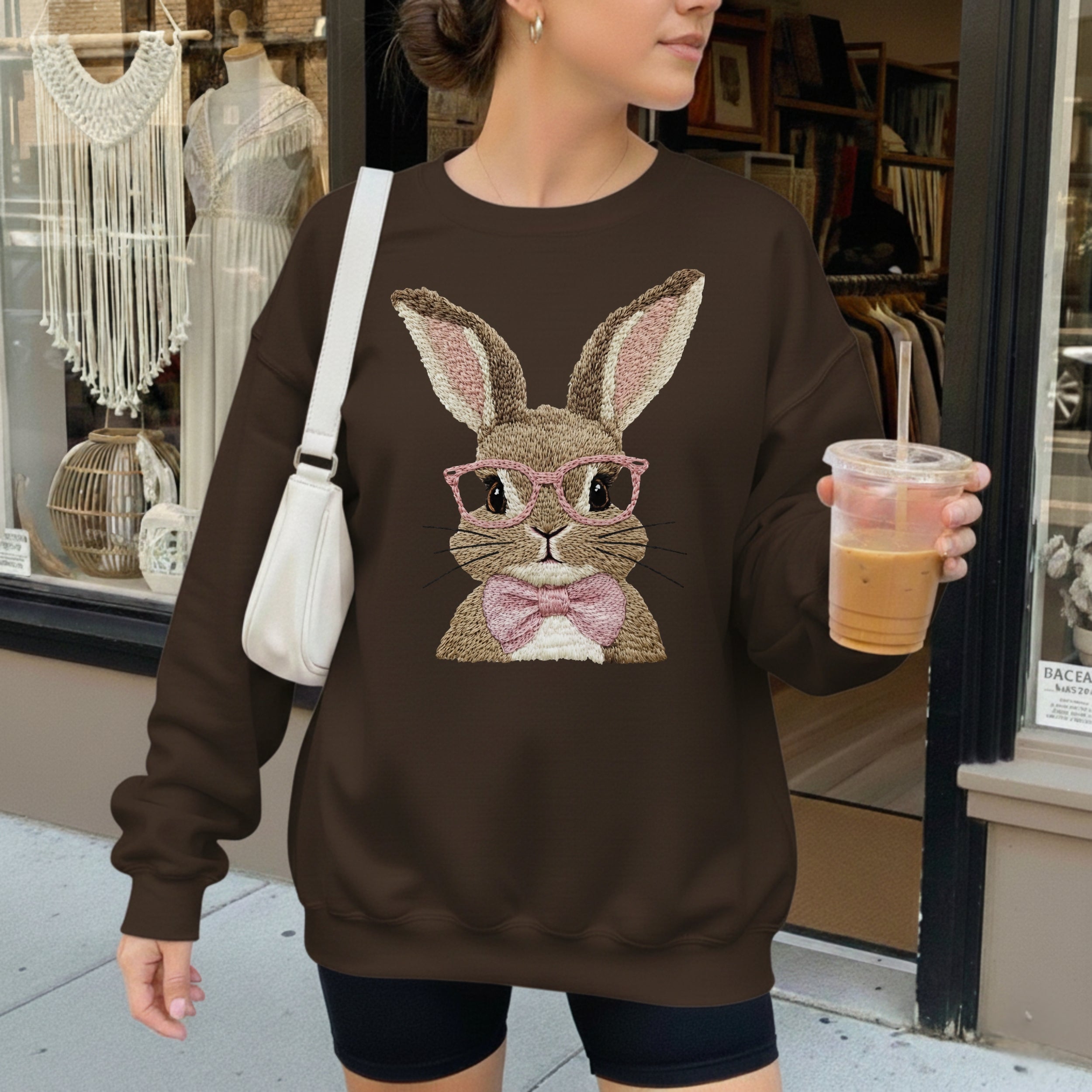 Cute Bunny With Glasses Graphic Sweatshirt Product