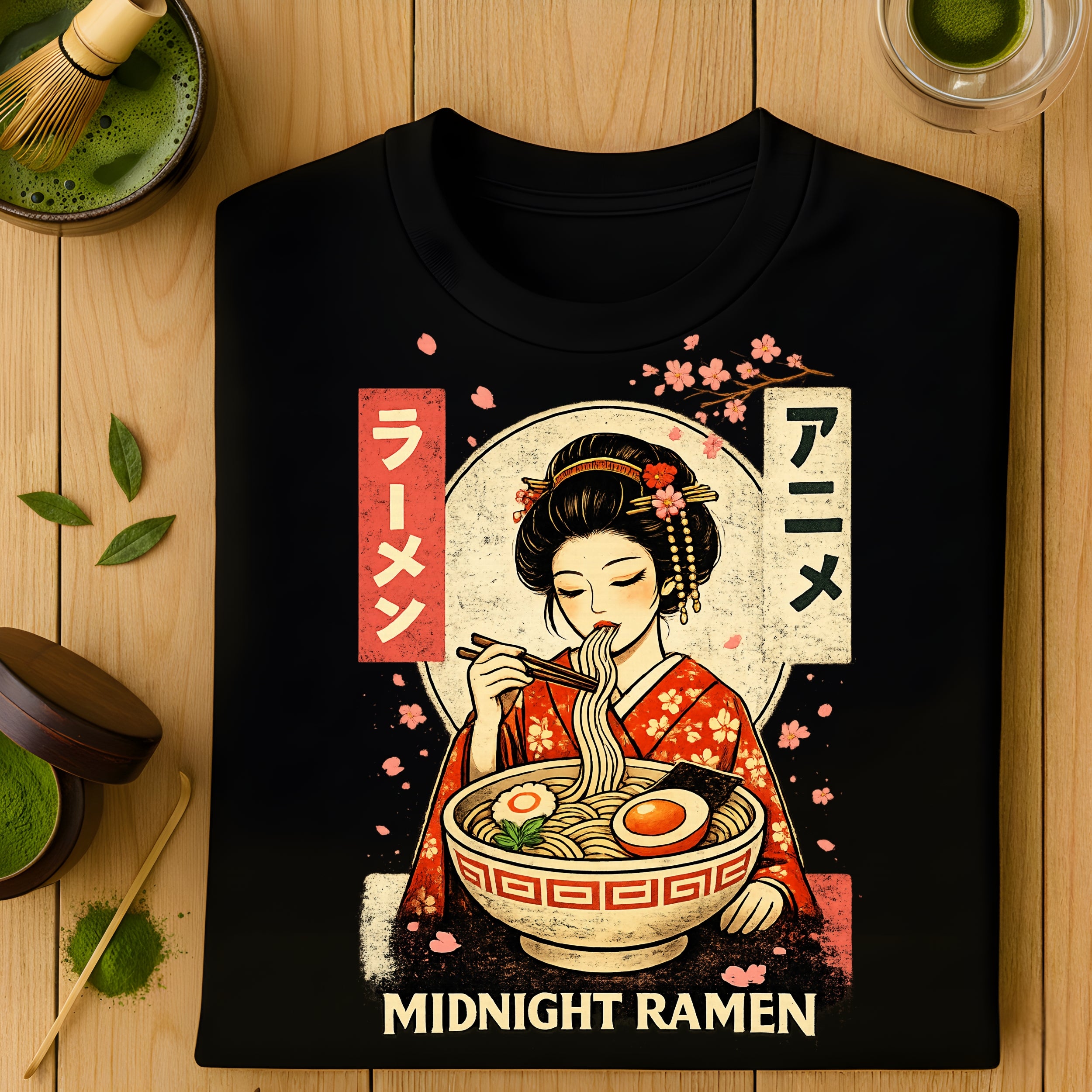 Midnight Ramen Anime Geisha Artwork T-Shirt