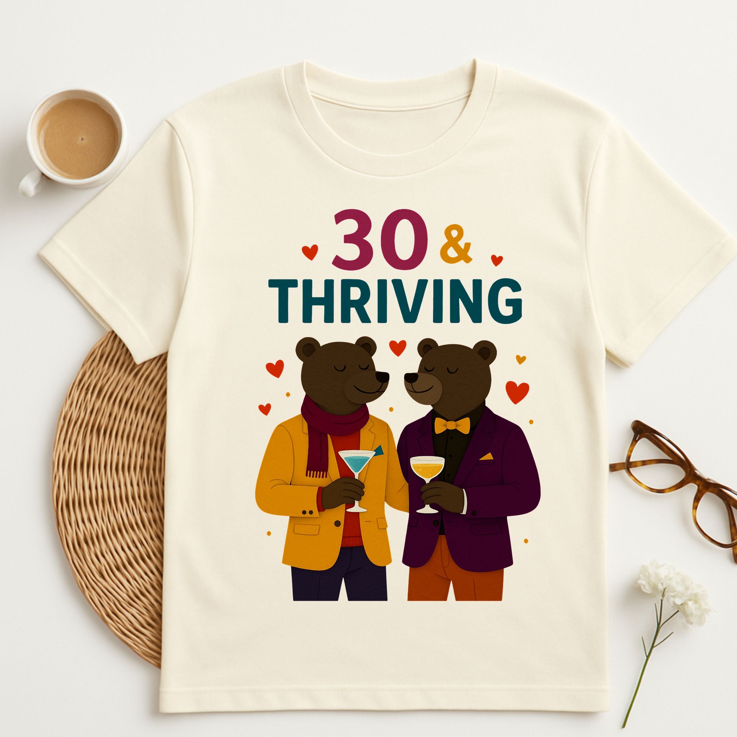 30 and Thriving Bears with Drinks Graphic T-shirt product